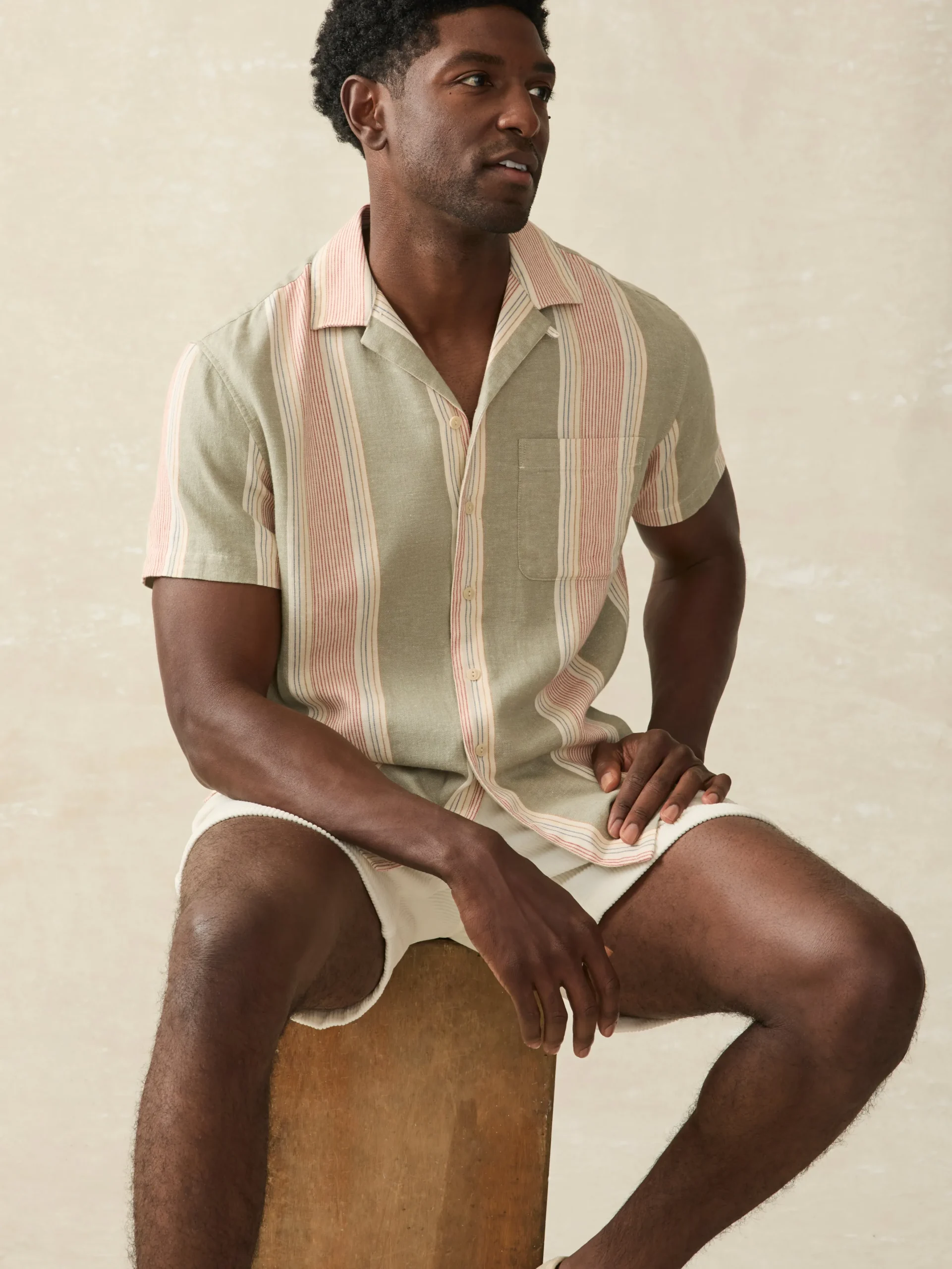 Shirts^Faherty Brand Short-Sleeve Hemp Blend Camp Shirt - Forest Isle Stripe