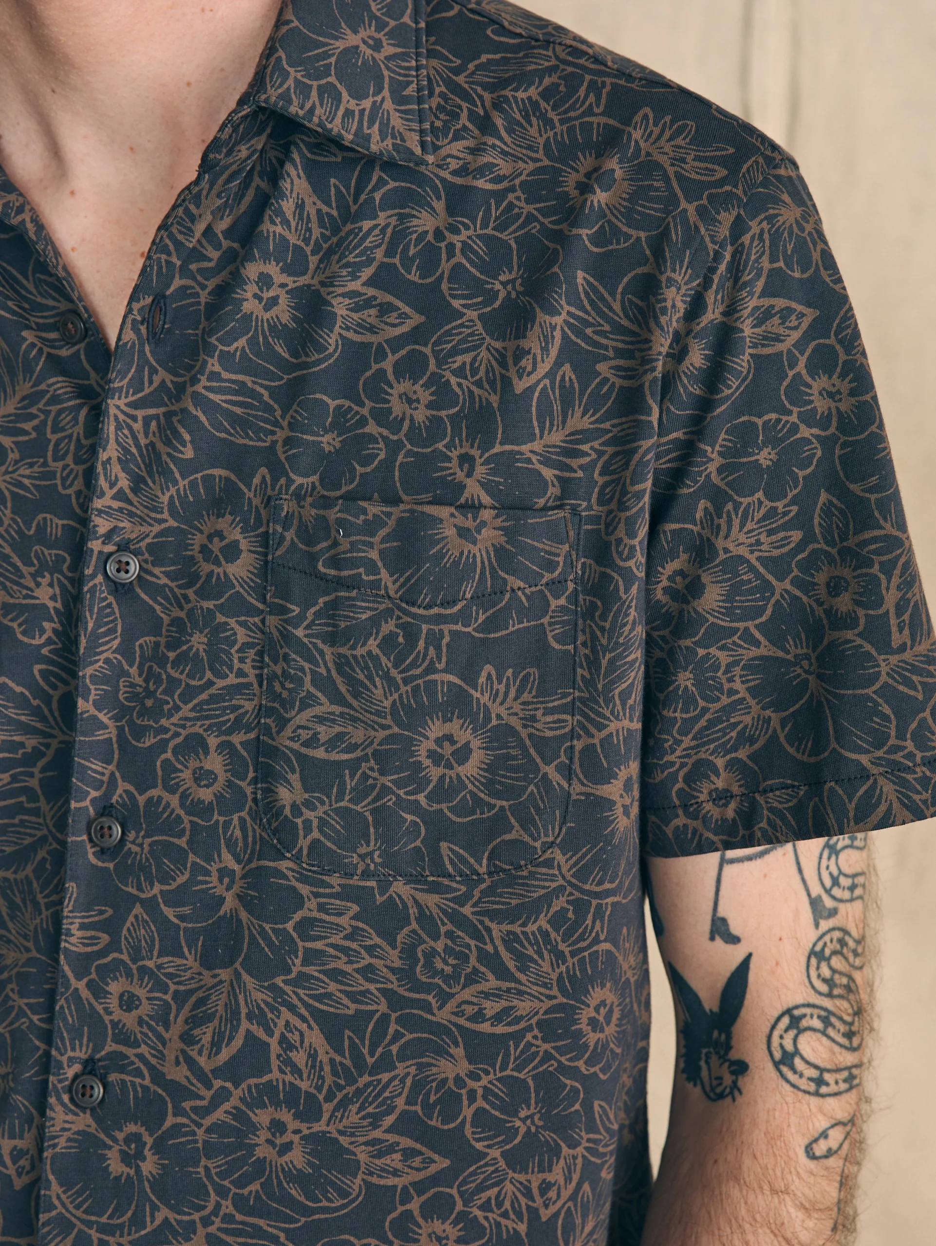 Shirts^Faherty Brand Short-Sleeve Hermosa Knit Shirt - Charcoal Gold Bouquet