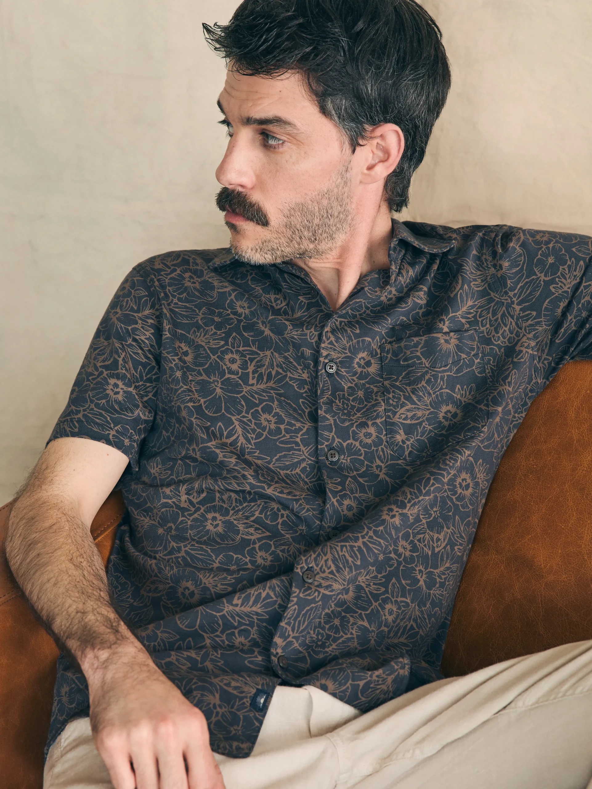 Shirts^Faherty Brand Short-Sleeve Hermosa Knit Shirt - Charcoal Gold Bouquet