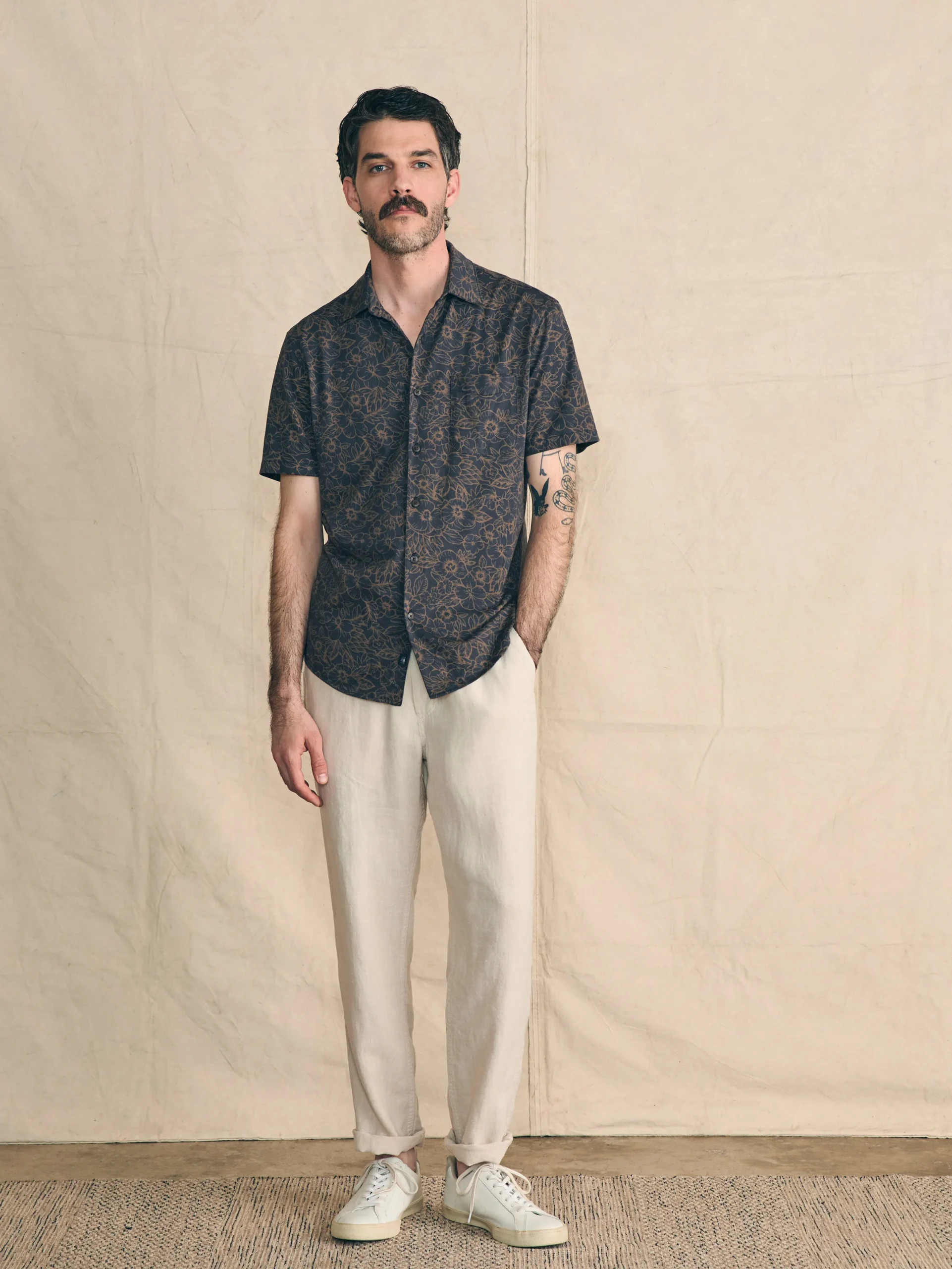 Shirts^Faherty Brand Short-Sleeve Hermosa Knit Shirt - Charcoal Gold Bouquet