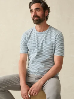 T-Shirts & Henleys^Faherty Brand Short-Sleeve Indigo Pocket Tee - Azure Stream Stripe