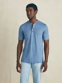 T-Shirts & Henleys^Faherty Brand Short-Sleeve Linen Henley - Breaker Blue
