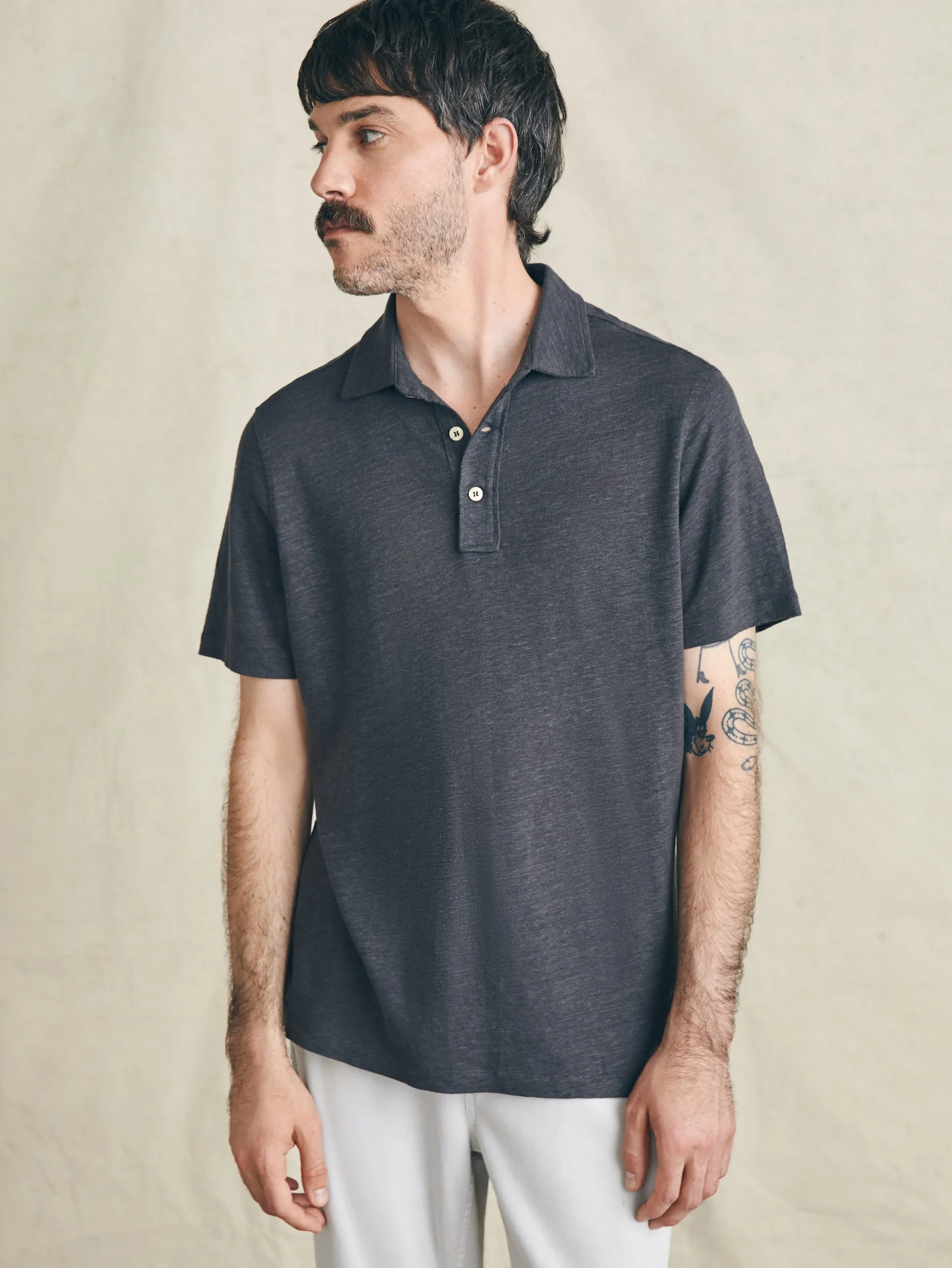 Polo Shirts^Faherty Brand Short-Sleeve Linen Polo - Black Iron