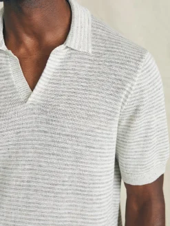 Sweaters^Faherty Brand Short-Sleeve Linen Sweater Polo - Ivory Steel Feeder