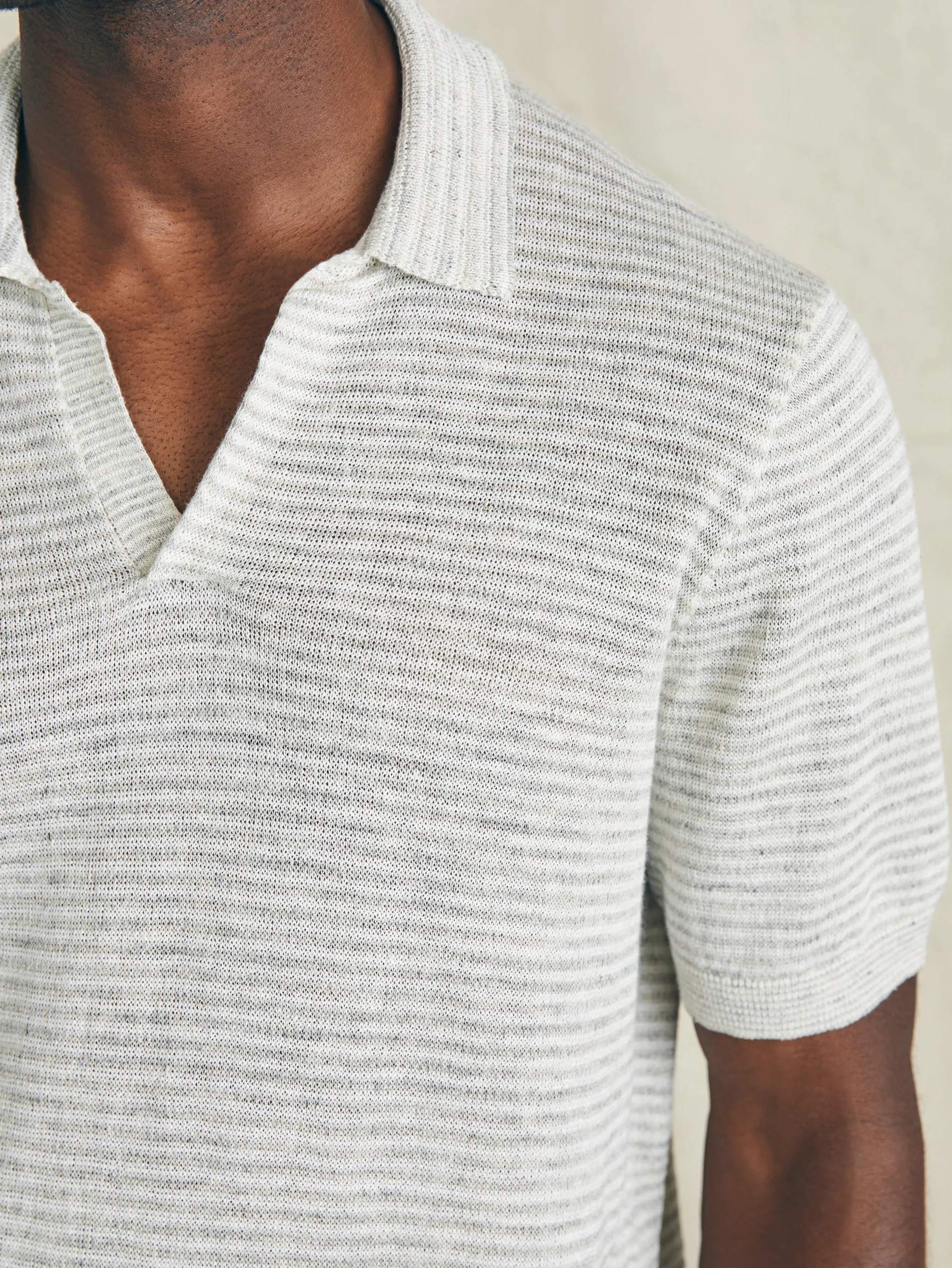 Sweaters^Faherty Brand Short-Sleeve Linen Sweater Polo - Ivory Steel Feeder