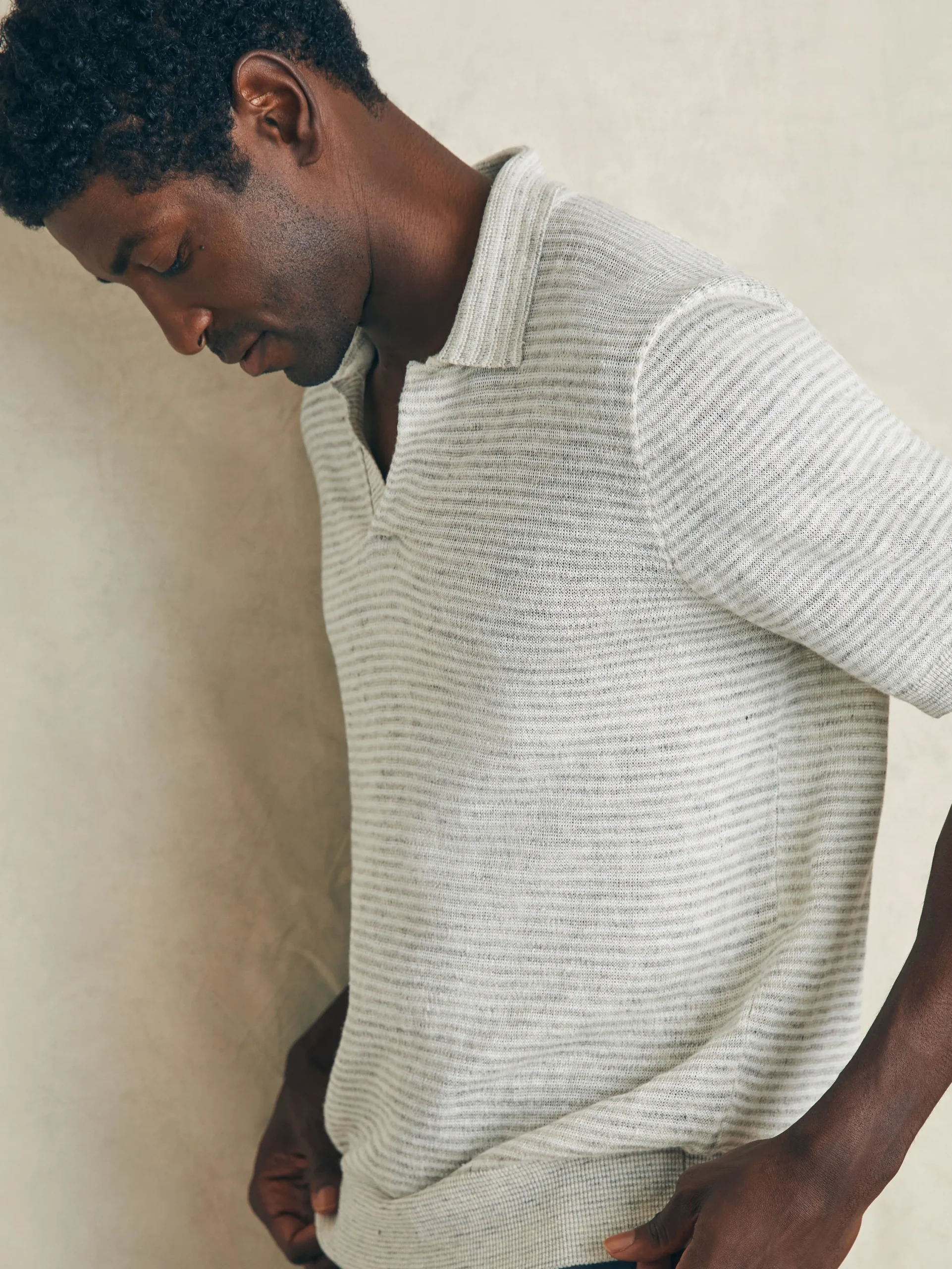 Sweaters^Faherty Brand Short-Sleeve Linen Sweater Polo - Ivory Steel Feeder