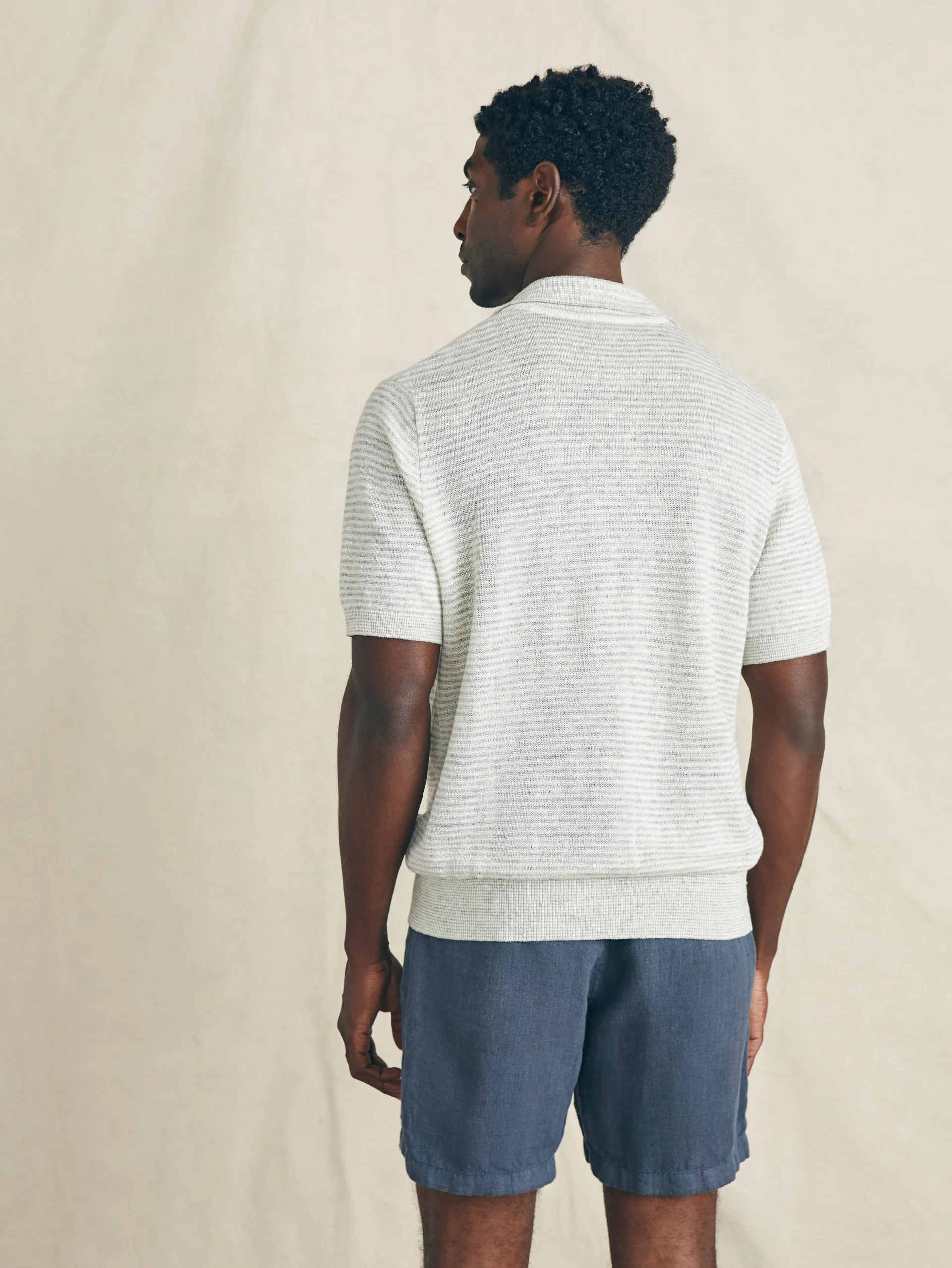 Sweaters^Faherty Brand Short-Sleeve Linen Sweater Polo - Ivory Steel Feeder