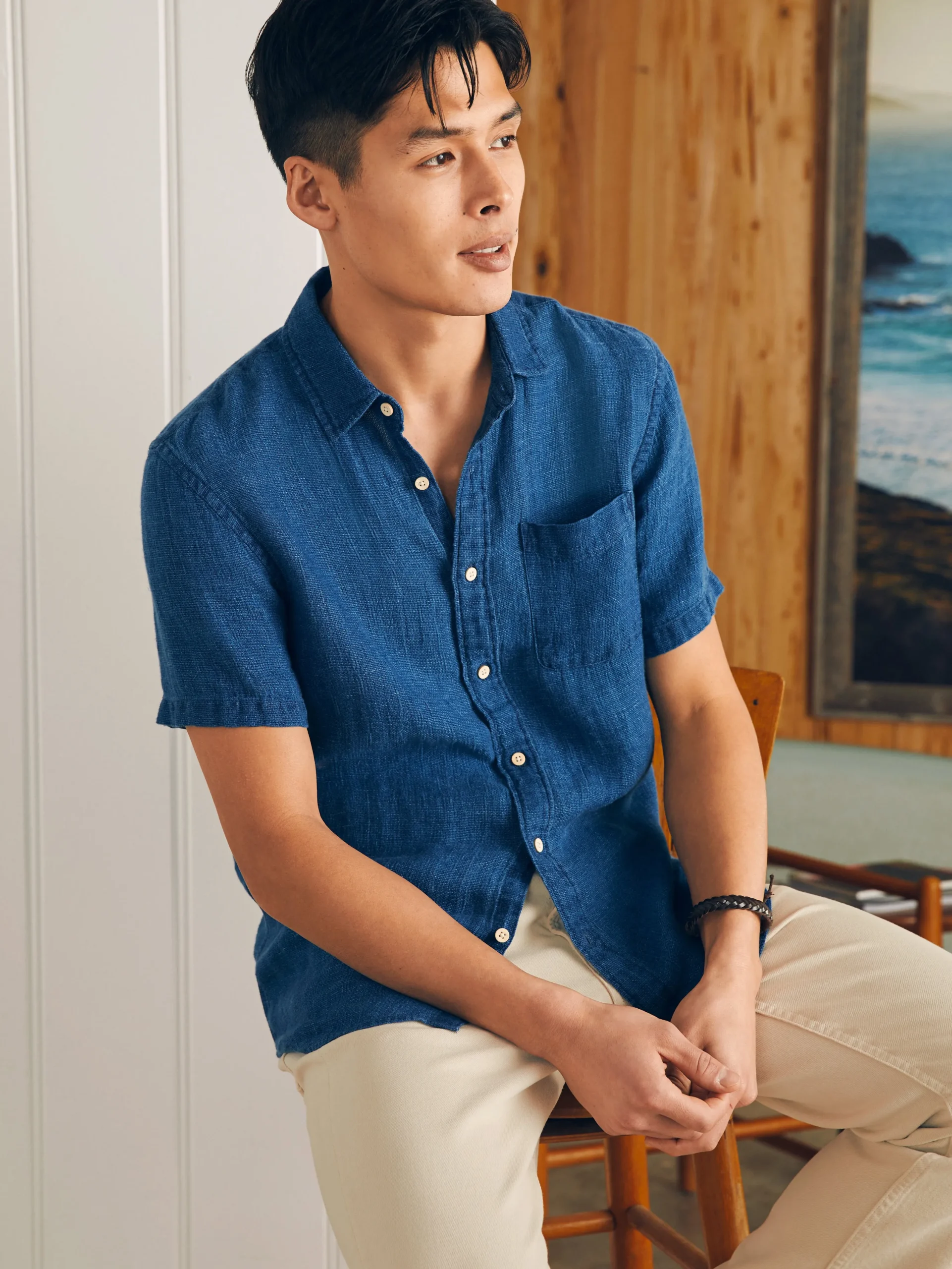 Shirts^Faherty Brand Short-Sleeve Palma Linen Shirt - Indigo Basketweave