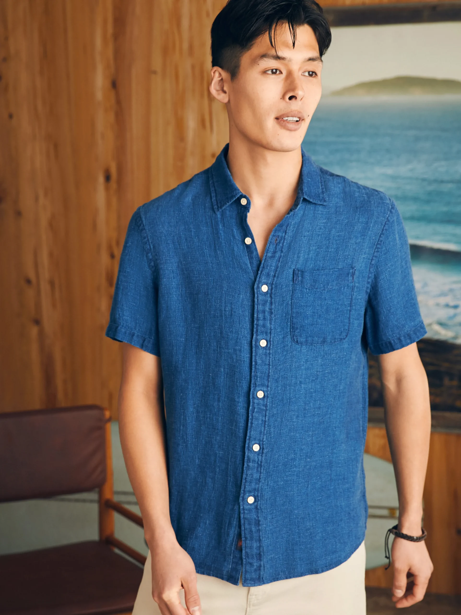 Shirts^Faherty Brand Short-Sleeve Palma Linen Shirt - Indigo Basketweave