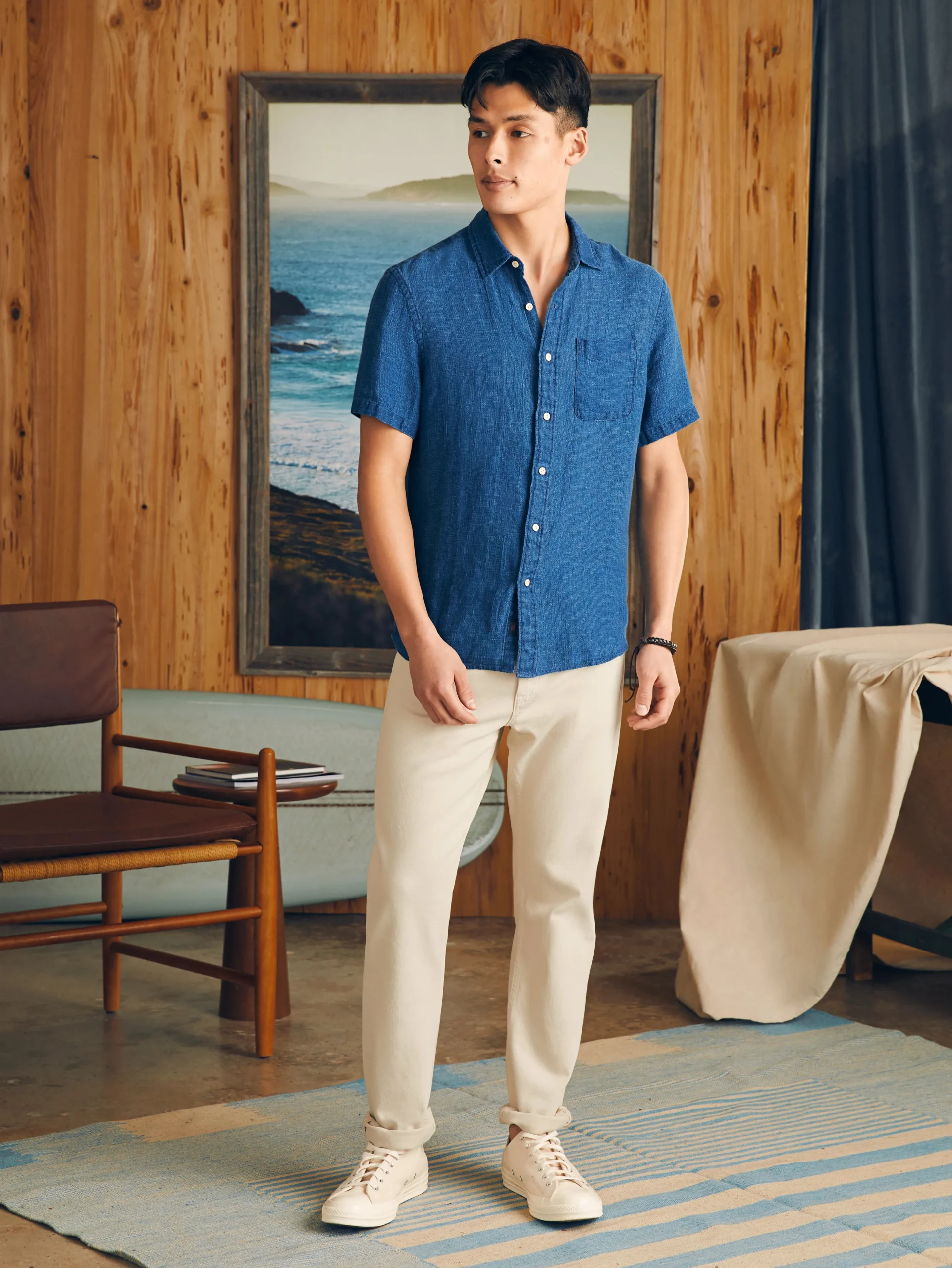 Shirts^Faherty Brand Short-Sleeve Palma Linen Shirt - Indigo Basketweave
