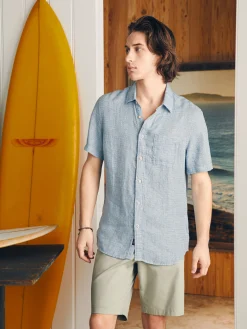 Shirts^Faherty Brand Short-Sleeve Palma Linen Shirt (Tall) - Blue Basketweave
