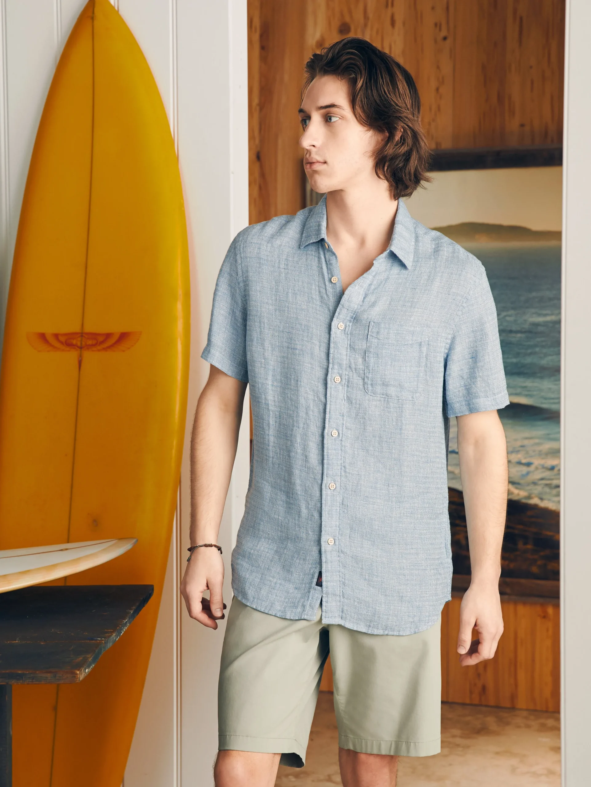Shirts^Faherty Brand Short-Sleeve Palma Linen Shirt (Tall) - Blue Basketweave