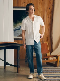 Shirts^Faherty Brand Short-Sleeve Palma Linen Shirt - Bright White Basketweave