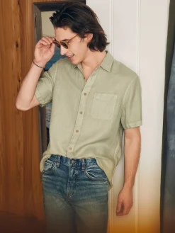 Shirts^Faherty Brand Short-Sleeve Palma Linen Shirt - Canyon Olive Basketweave