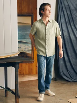 Shirts^Faherty Brand Short-Sleeve Palma Linen Shirt - Canyon Olive Basketweave