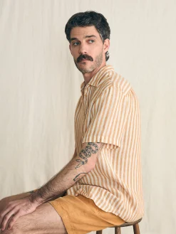 Shirts^Faherty Brand Short-Sleeve Palma Linen Shirt - Gold Ivory Stripe