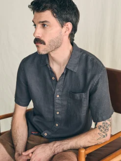 Shirts^Faherty Brand Short-Sleeve Palma Linen Shirt - Washed Black Basketweave