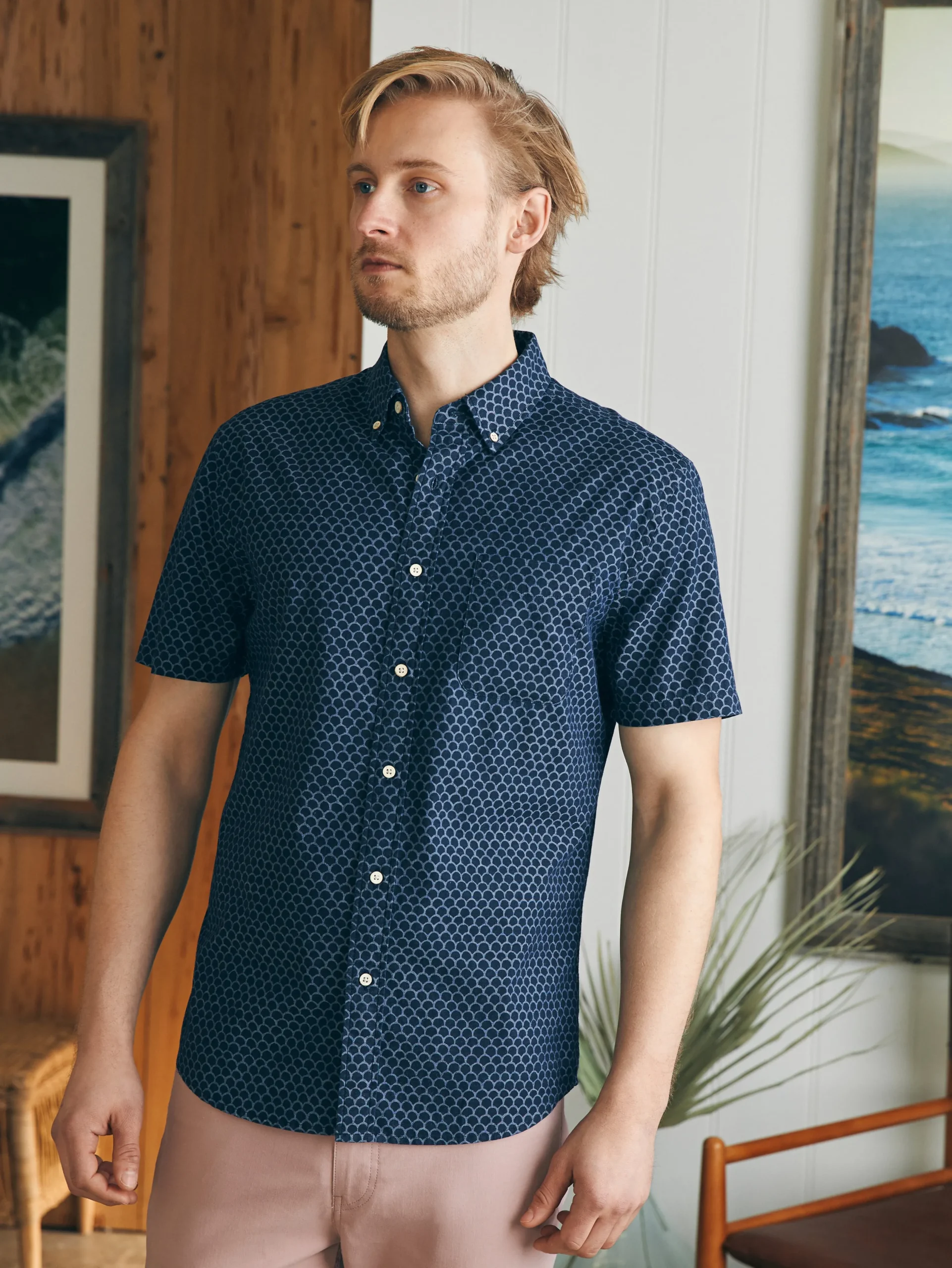 Shirts^Faherty Brand Short-Sleeve Stretch Playa Shirt - Midnight Fishscale