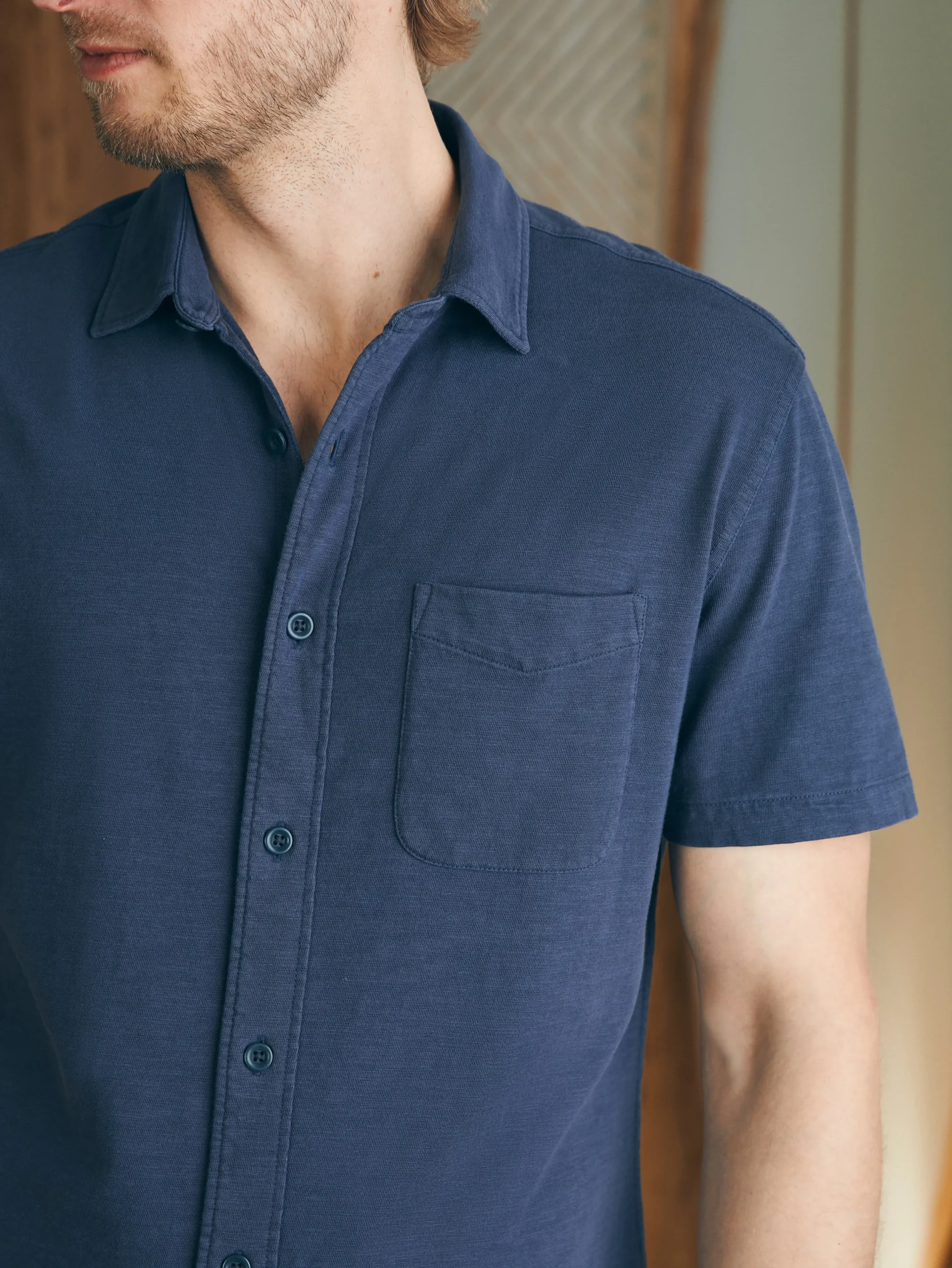 Shirts^Faherty Brand Short-Sleeve Sunwashed Knit Shirt (Single Pocket) - Dune Navy