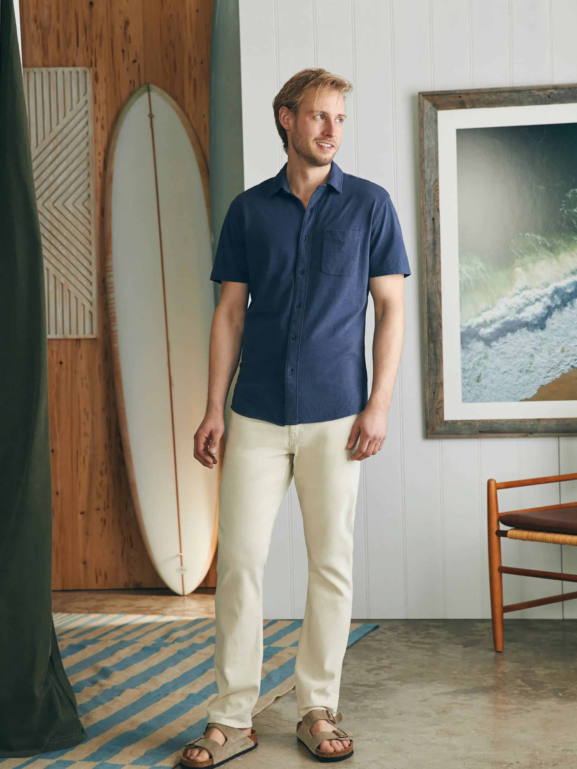 Shirts^Faherty Brand Short-Sleeve Sunwashed Knit Shirt (Single Pocket) - Dune Navy