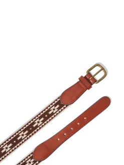 Belts^Faherty Brand Steven Paul Judd Chahtah Embroidered Belt - Cocoa Cream Motif