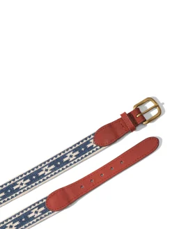 Belts|Belts^Faherty Brand Steven Paul Judd Chahtah Embroidered Belt - Navy Cream Motif