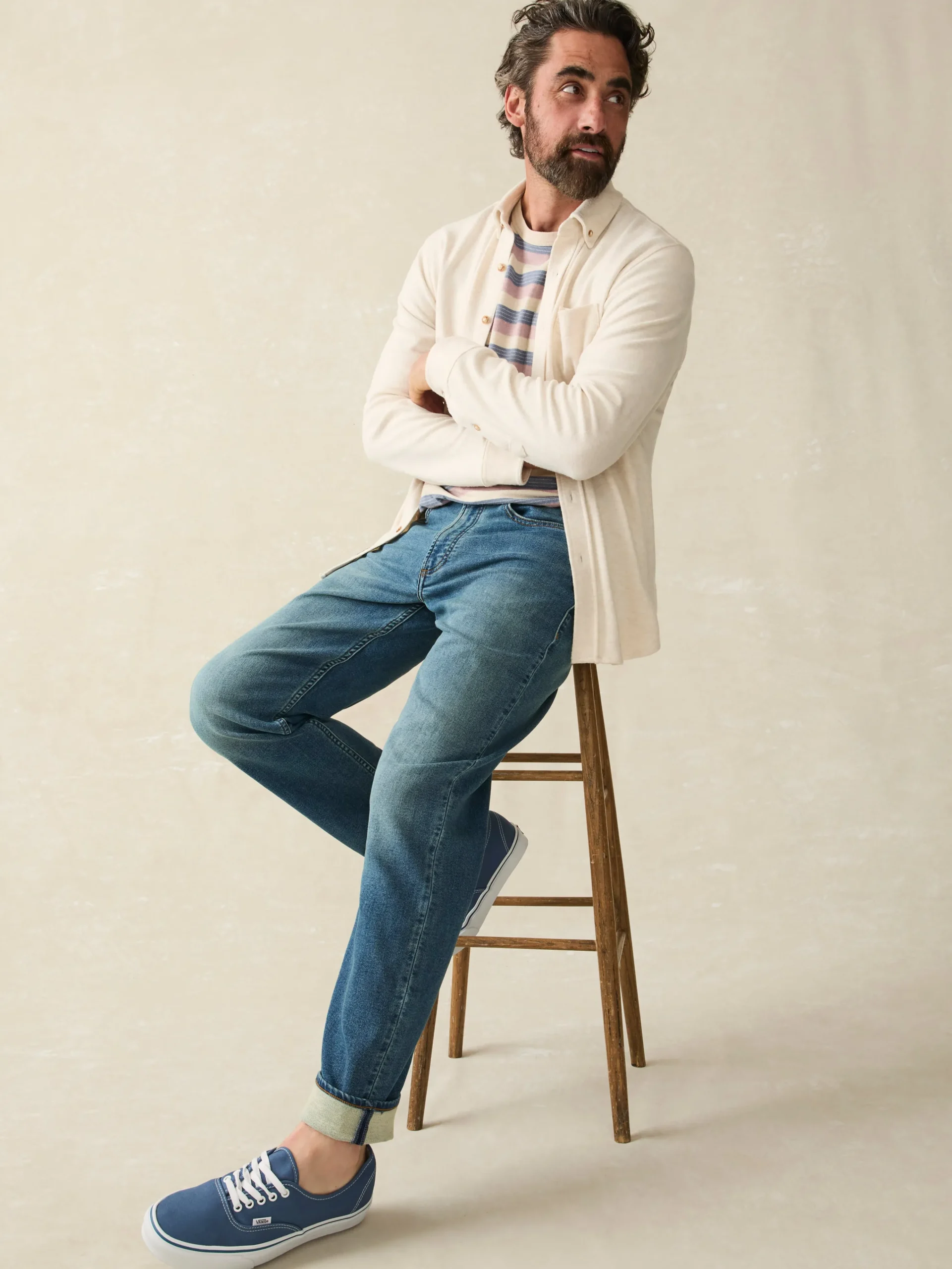 Pants^Faherty Brand Stretch Terry 5-Pocket Athletic Fit Pant - Indigo Ocean Wash