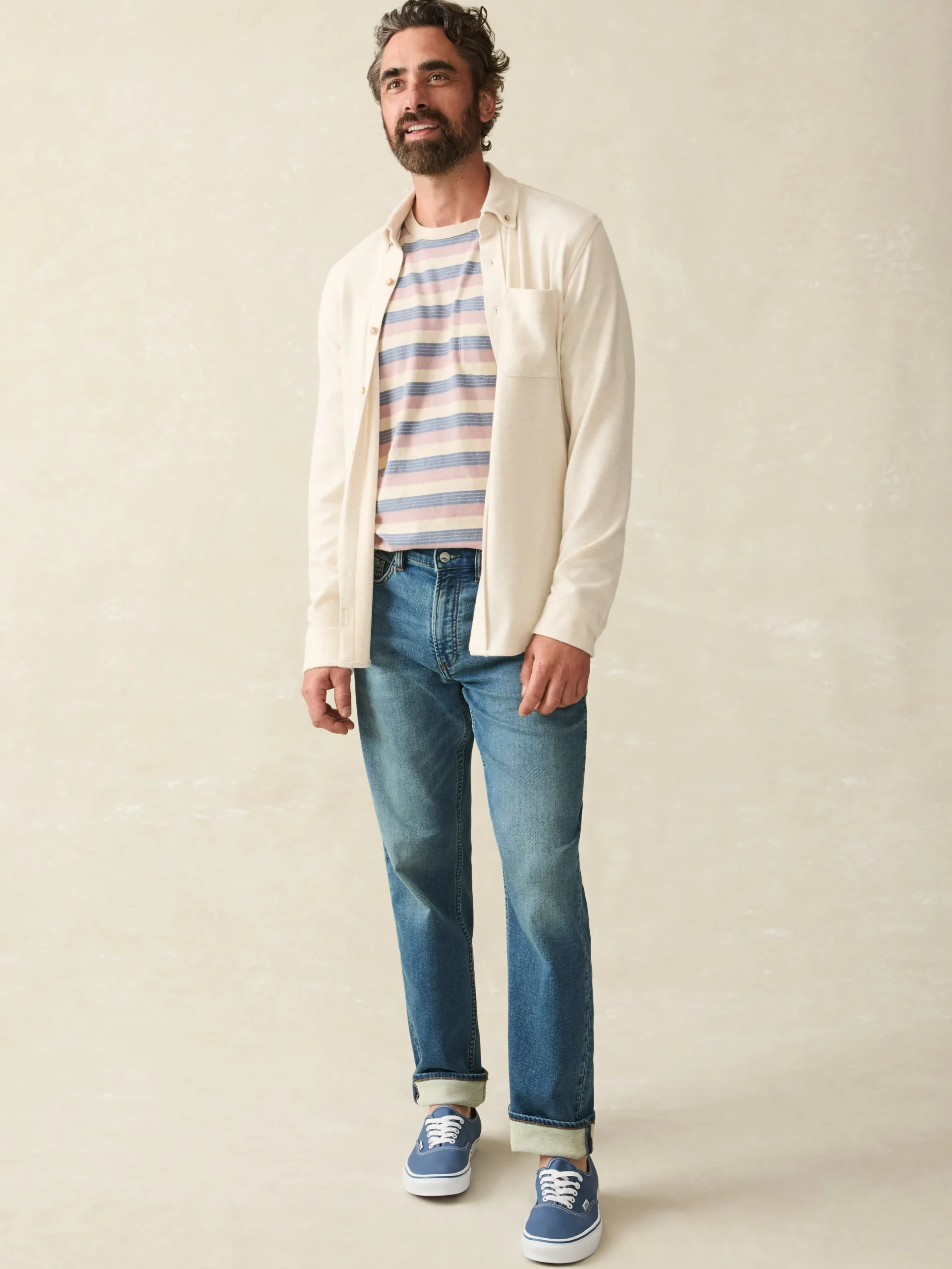 Pants^Faherty Brand Stretch Terry 5-Pocket Athletic Fit Pant - Indigo Ocean Wash