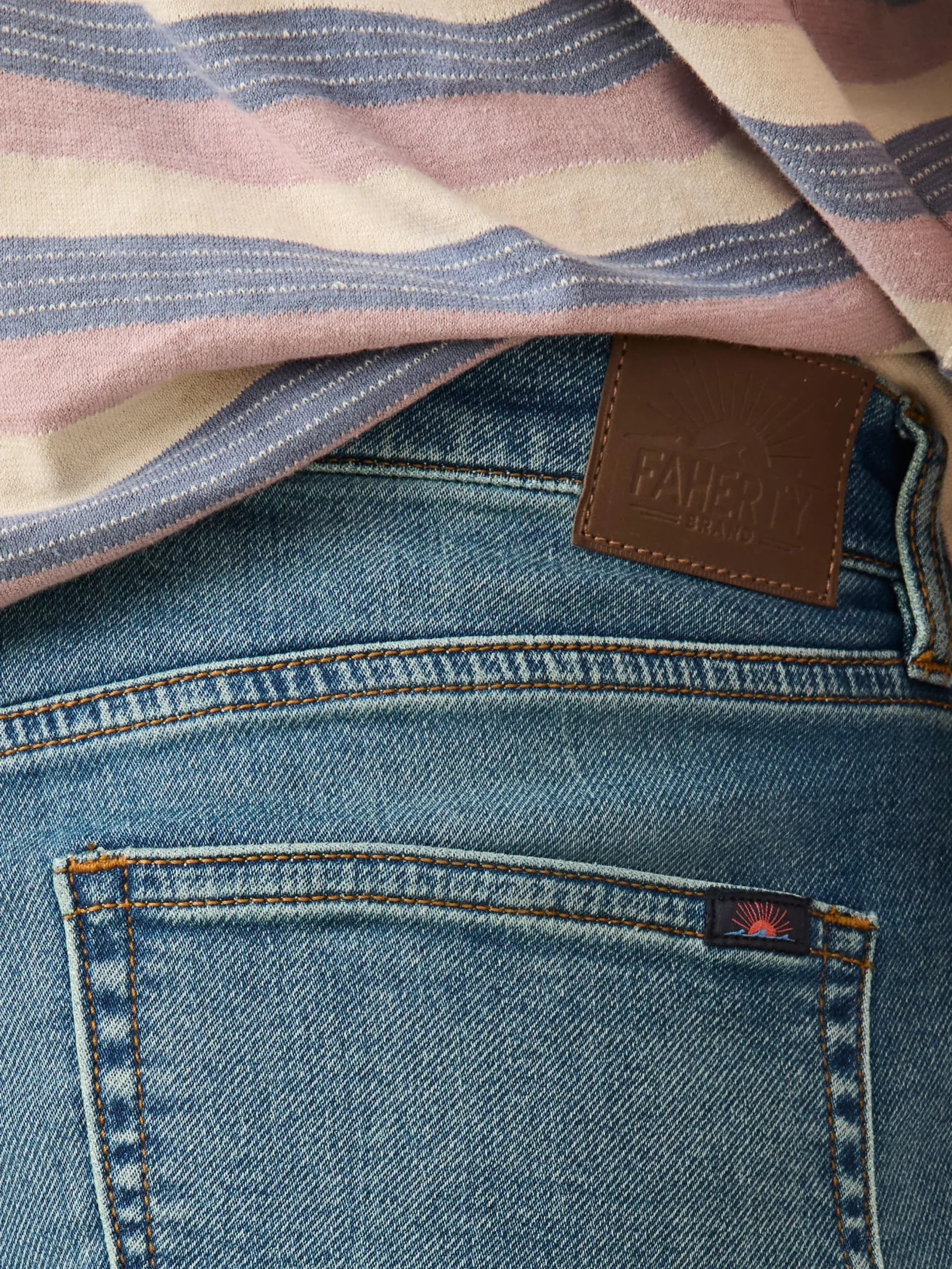 Pants^Faherty Brand Stretch Terry 5-Pocket Athletic Fit Pant - Indigo Ocean Wash