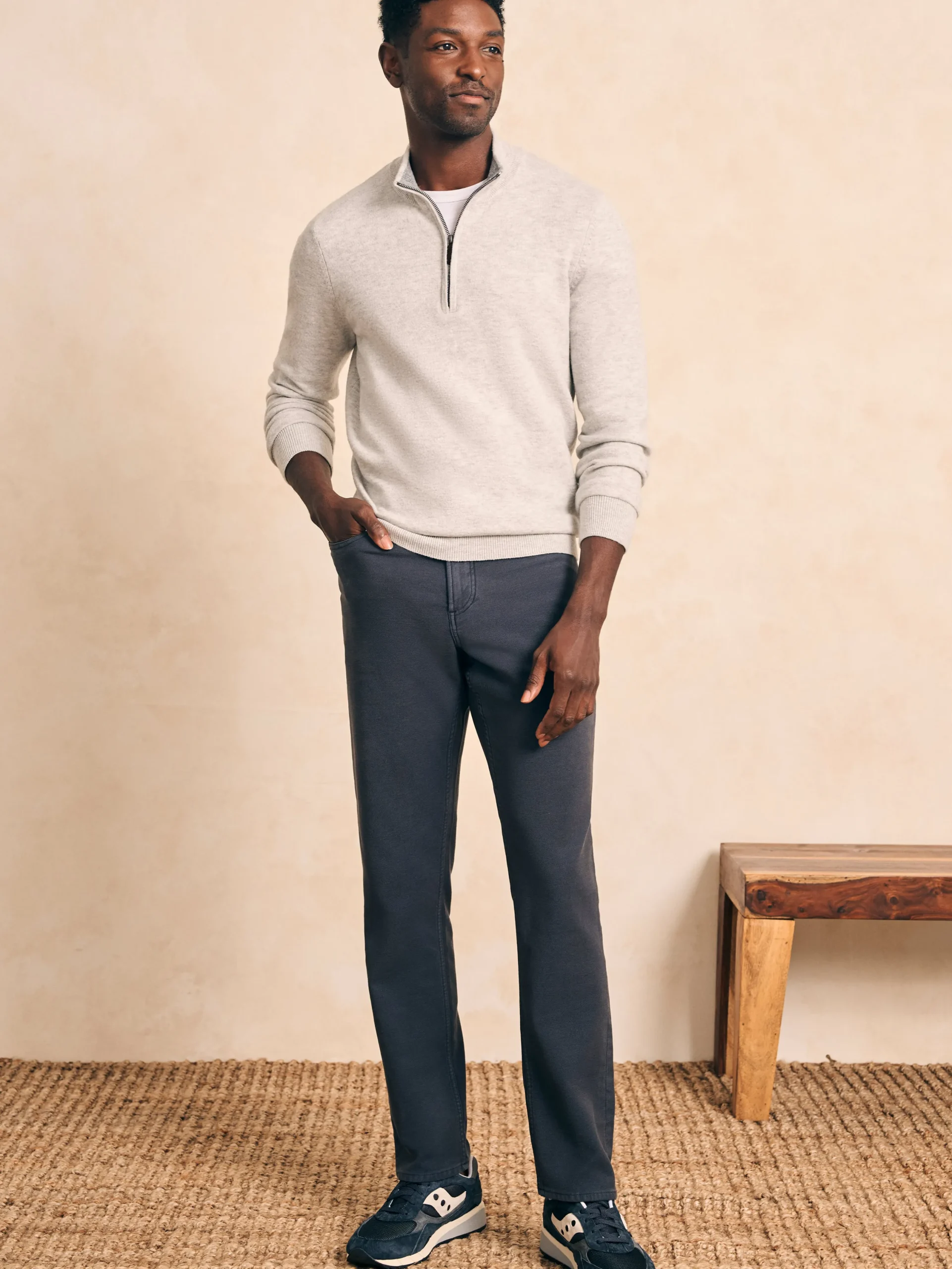 Pants^Faherty Brand Stretch Terry 5-Pocket Athletic Fit Pant - Navy