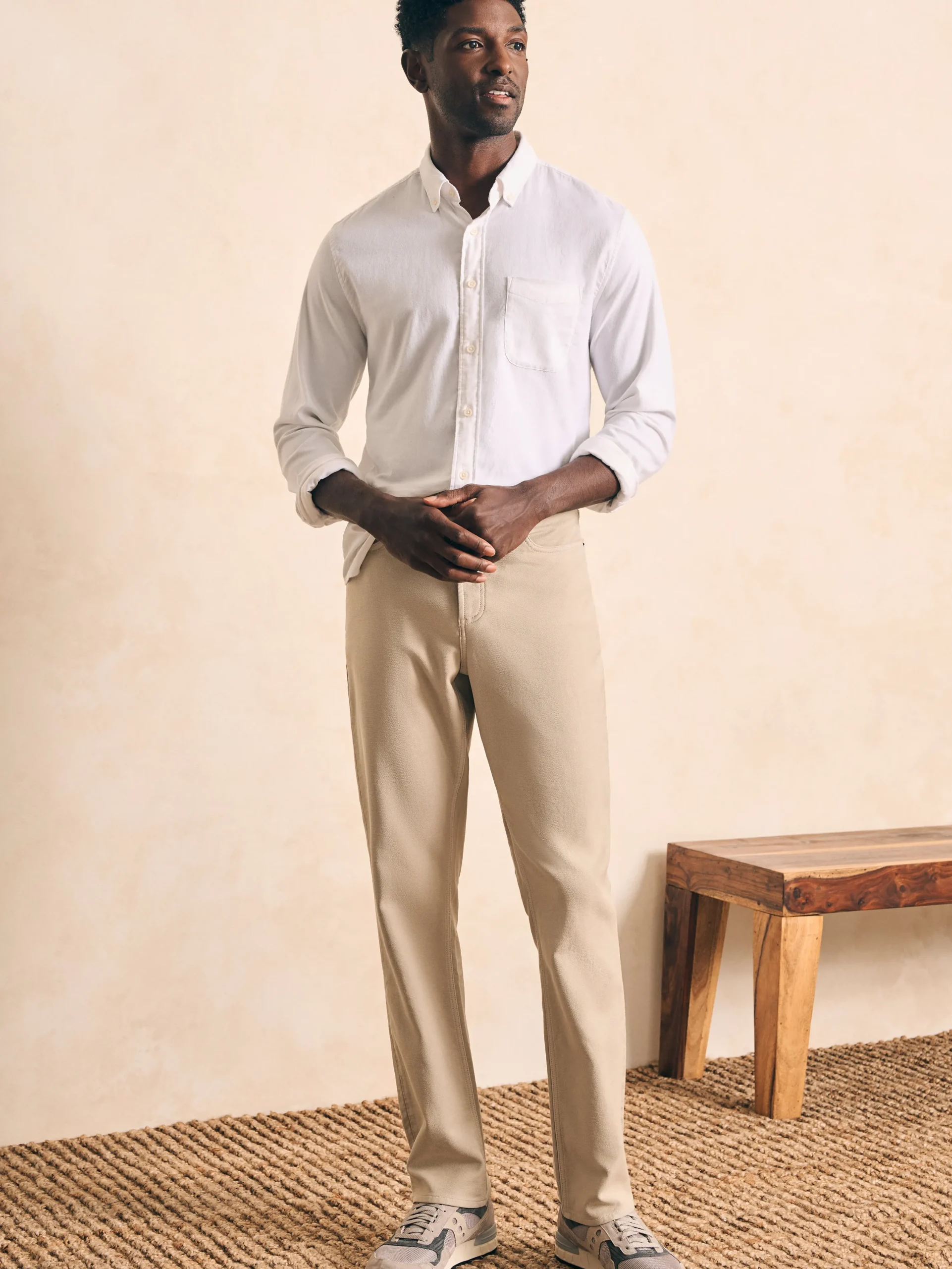 Pants^Faherty Brand Stretch Terry 5-Pocket Athletic Fit Pant - Stone
