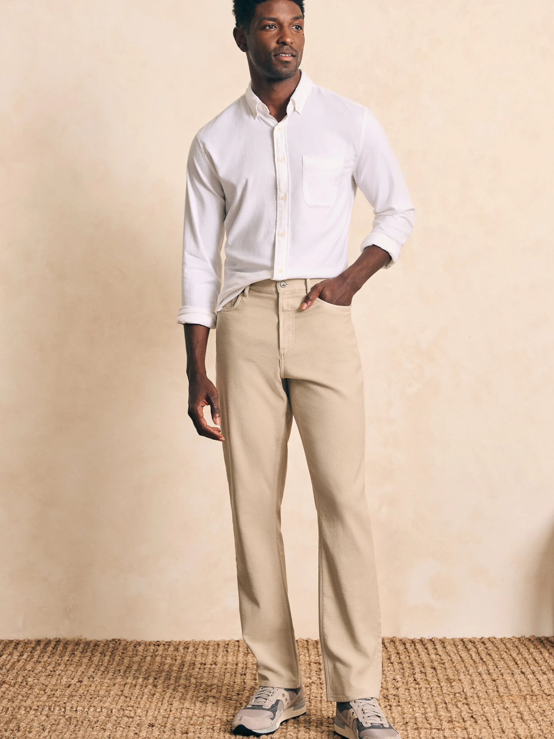 Pants^Faherty Brand Stretch Terry 5-Pocket Athletic Fit Pant - Stone
