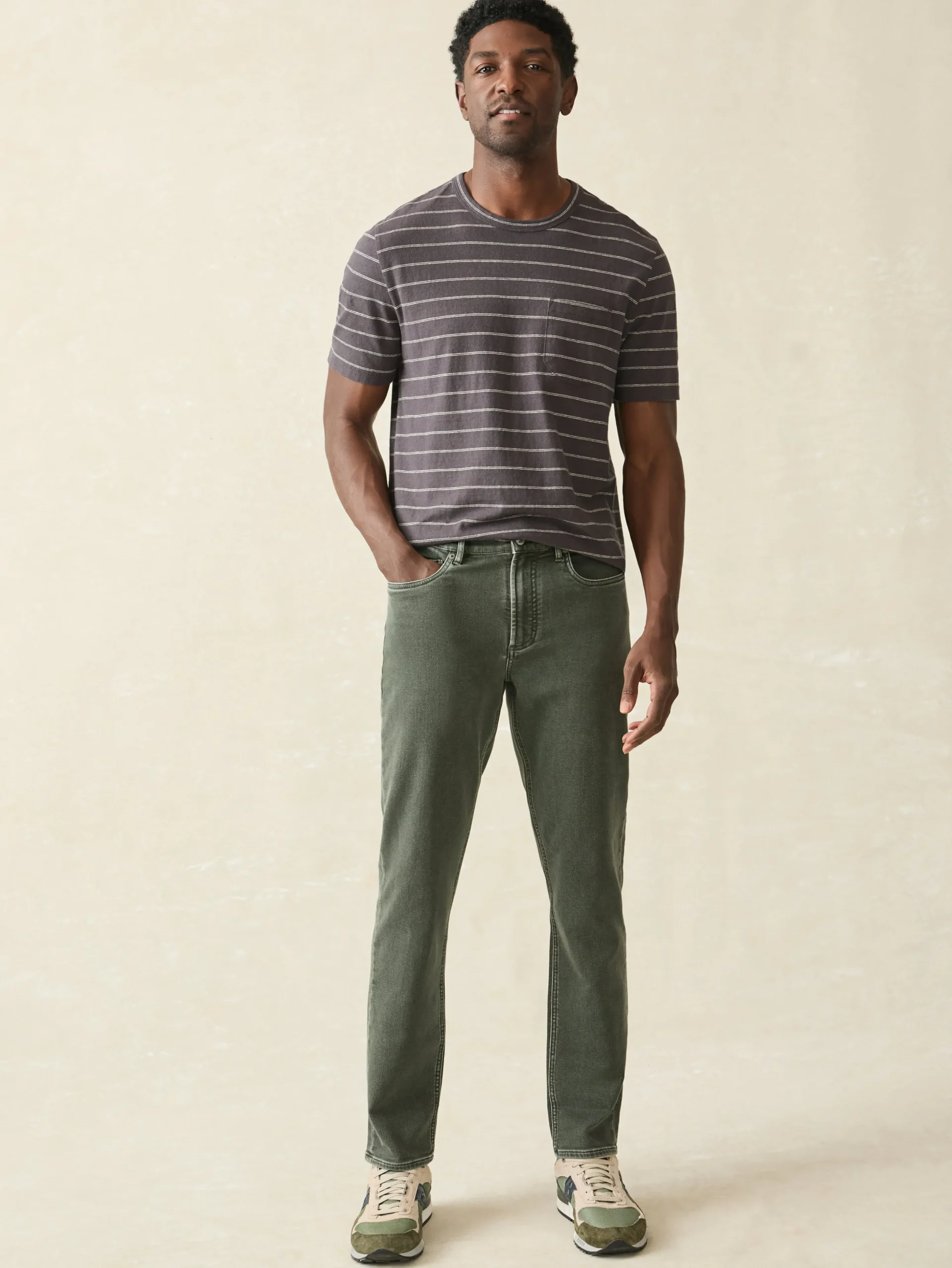 Pants^Faherty Brand Stretch Terry 5-Pocket Athletic Fit Pant - Fall Olive