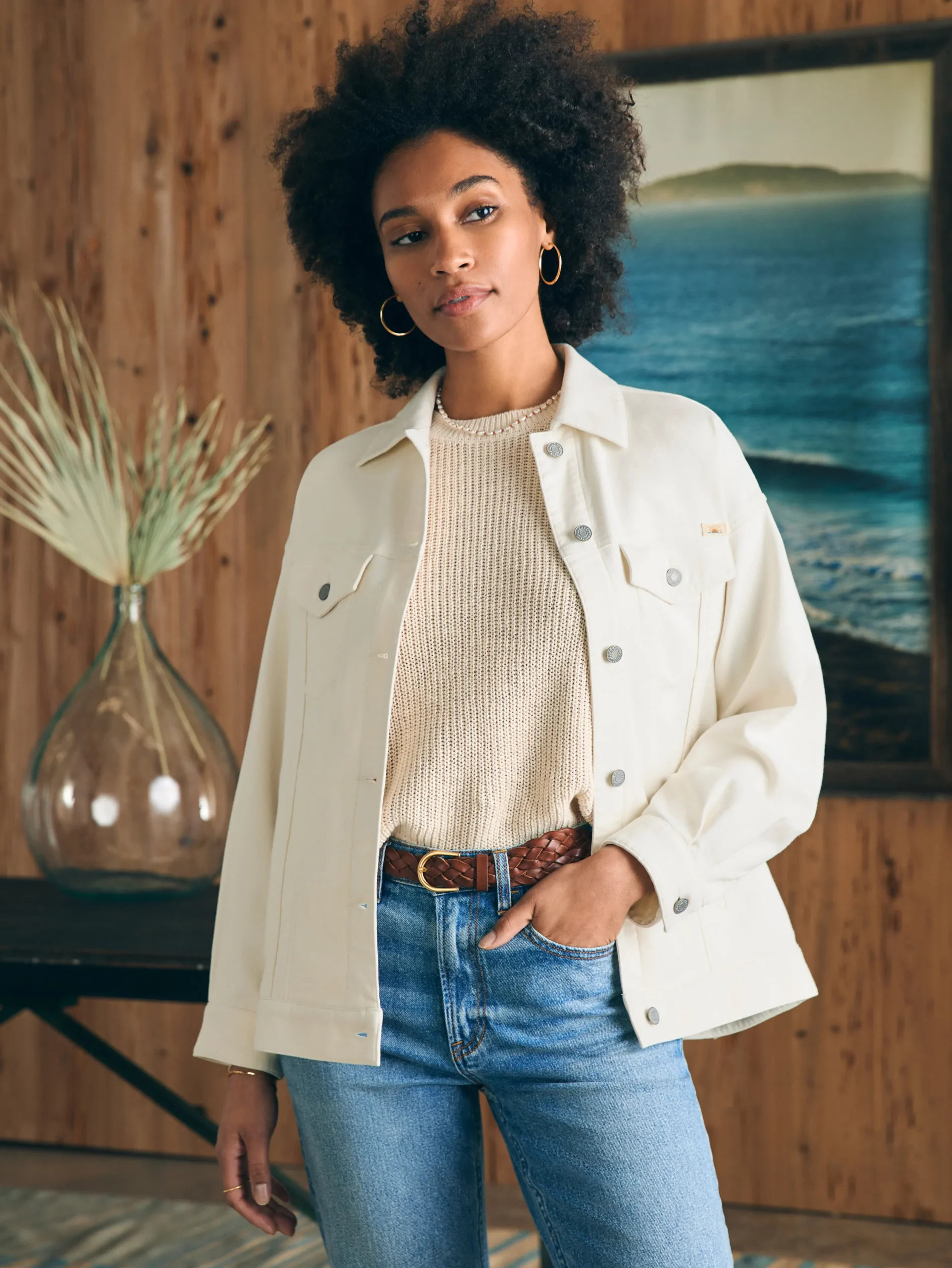 Blazers & Outerwear^Faherty Brand Stretch Terry Trucker Jacket - Egret