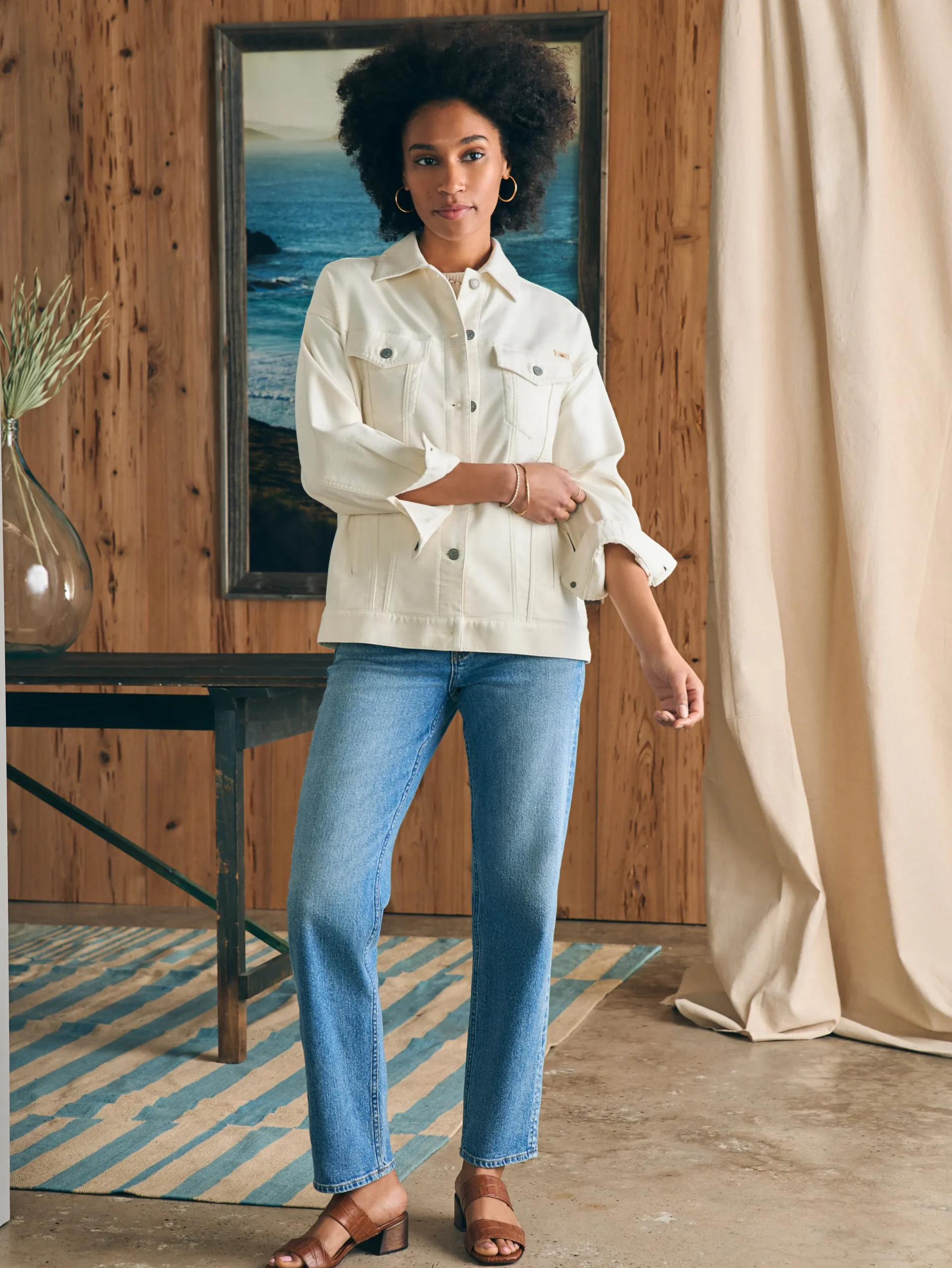 Blazers & Outerwear^Faherty Brand Stretch Terry Trucker Jacket - Egret