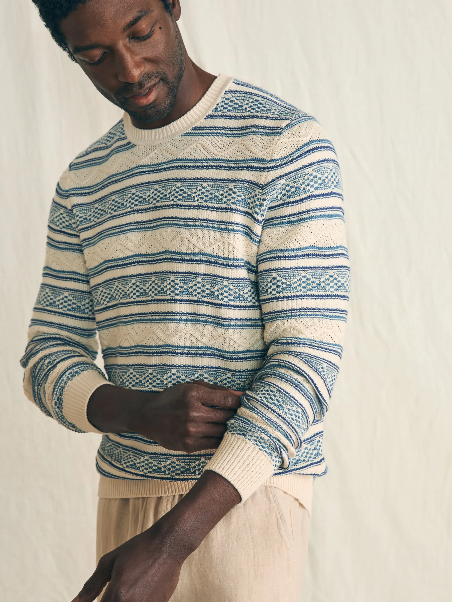 Sweaters^Faherty Brand Striped Crew Sweater - Bristol Cream