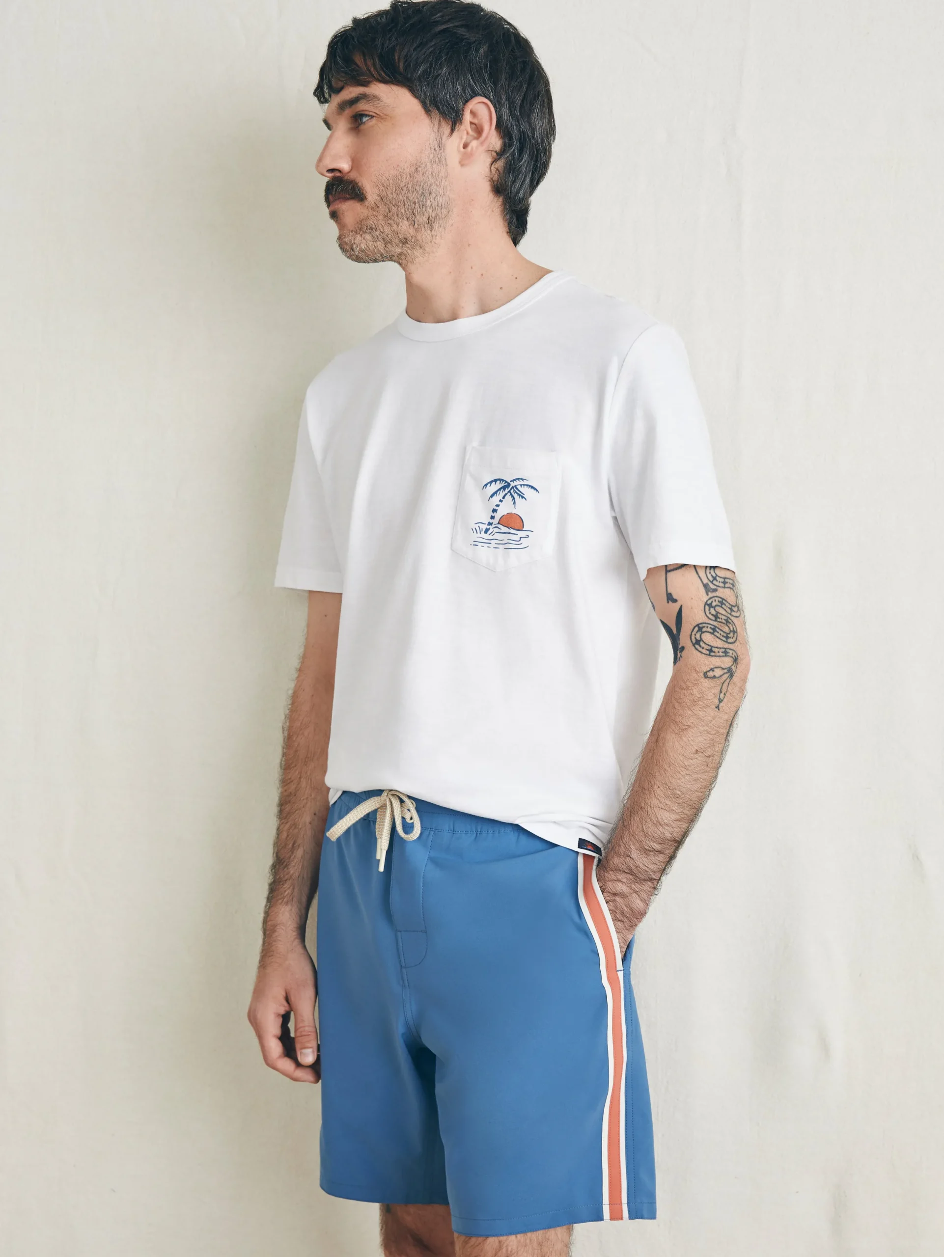Swim^Faherty Brand Sunwashed Boardshort - Blue Horizon Stripe
