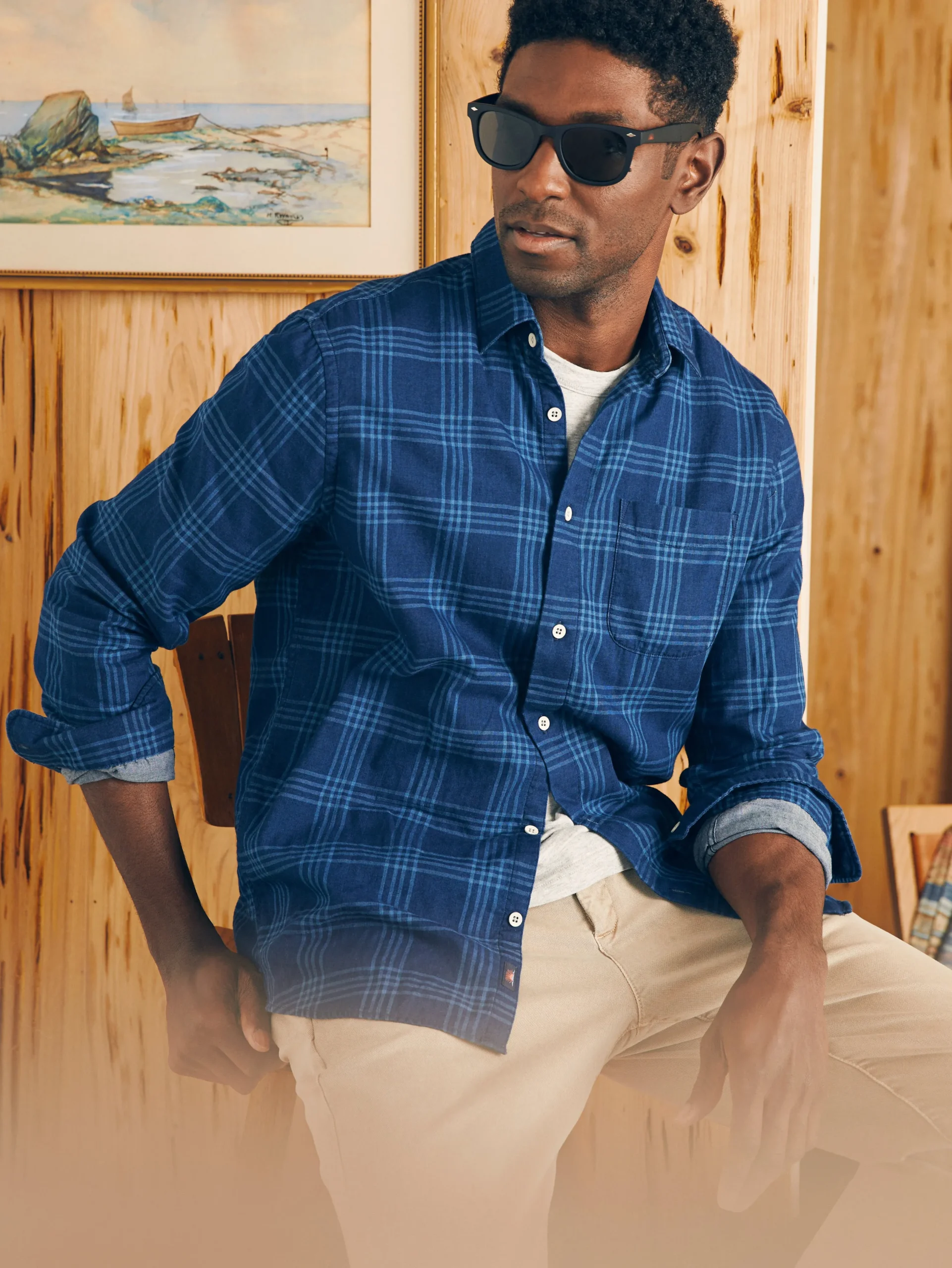 Shirts^Faherty Brand Sunwashed Chambray Shirt - Navy Night Windowpane