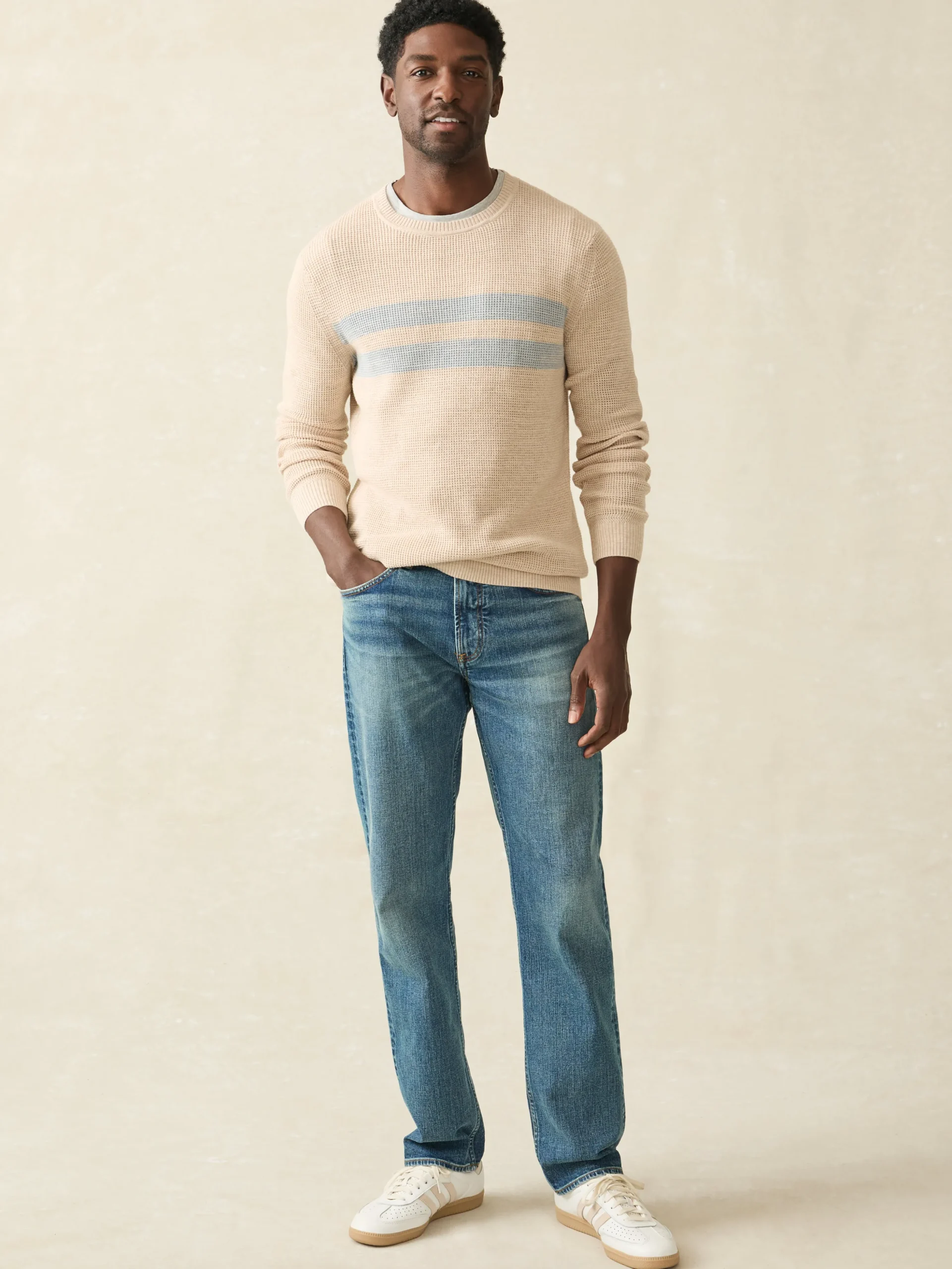 Sweaters^Faherty Brand Sunwashed Crewneck Sweater - Dune Natural Surf Stripe