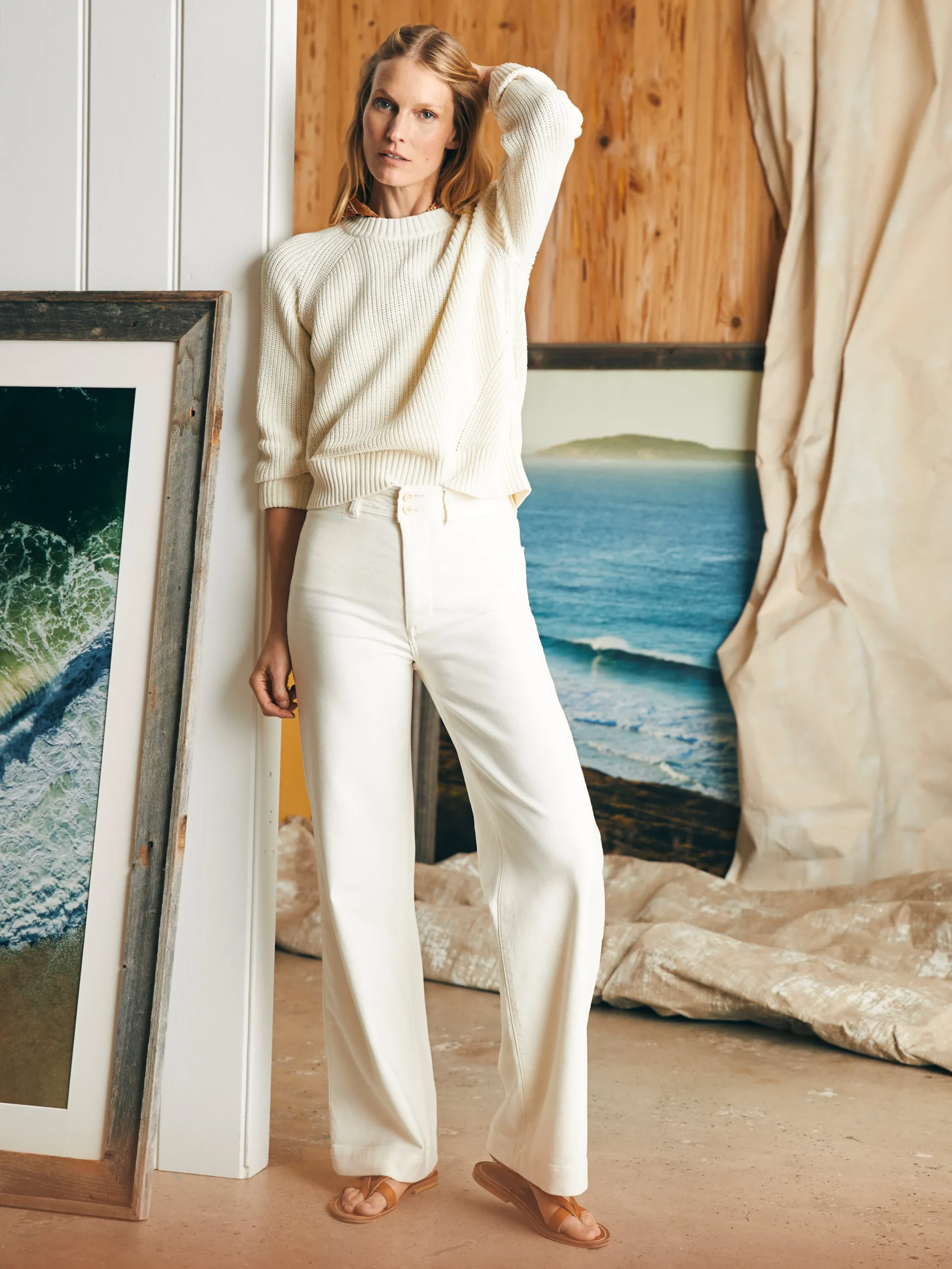 Sweaters^Faherty Brand Sunwashed Fisherman Crew Sweater - Egret