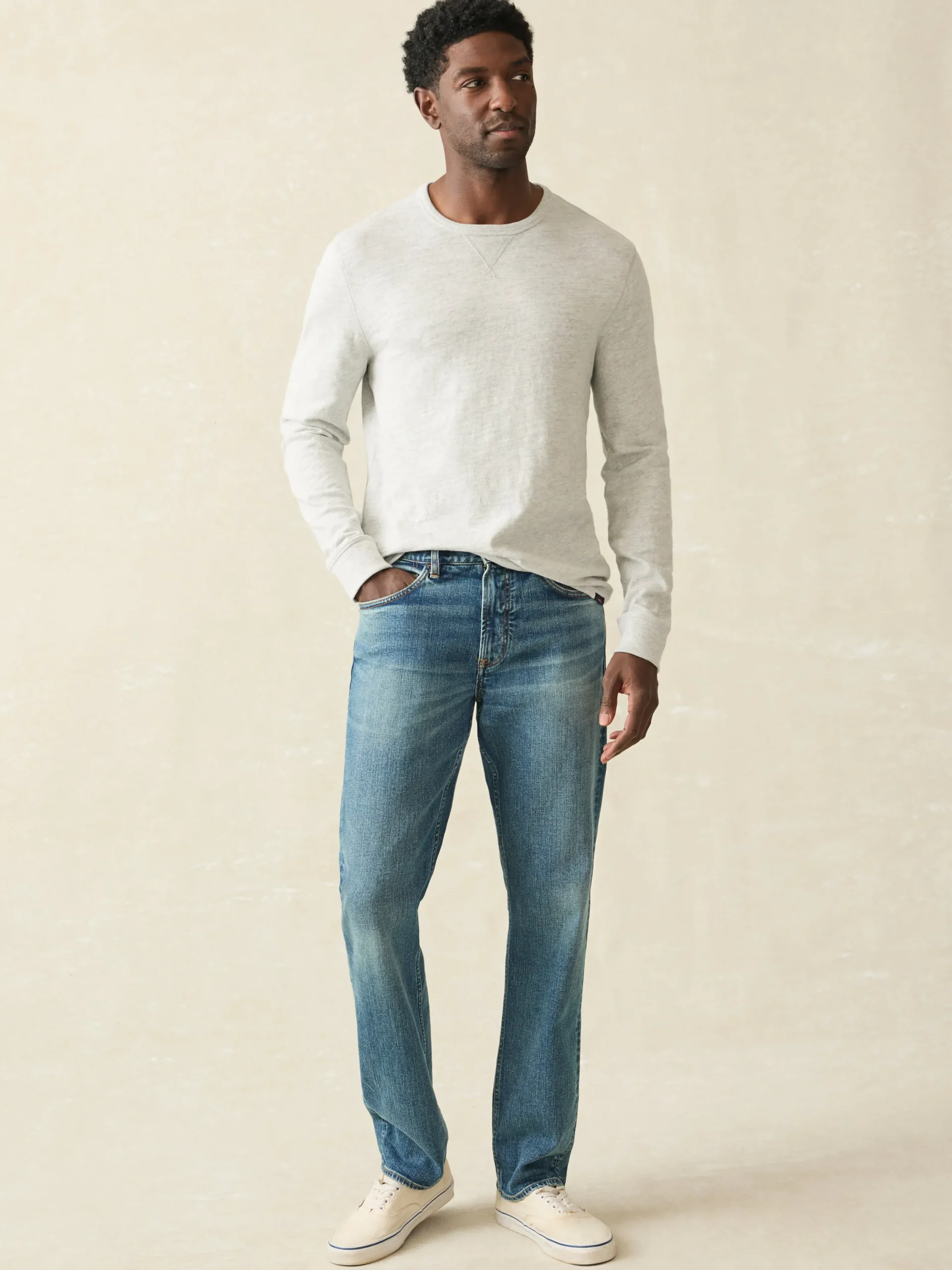 Hoodies & Sweatshirts|Lounge^Faherty Brand Sunwashed Slub Crew - Light Grey Heather