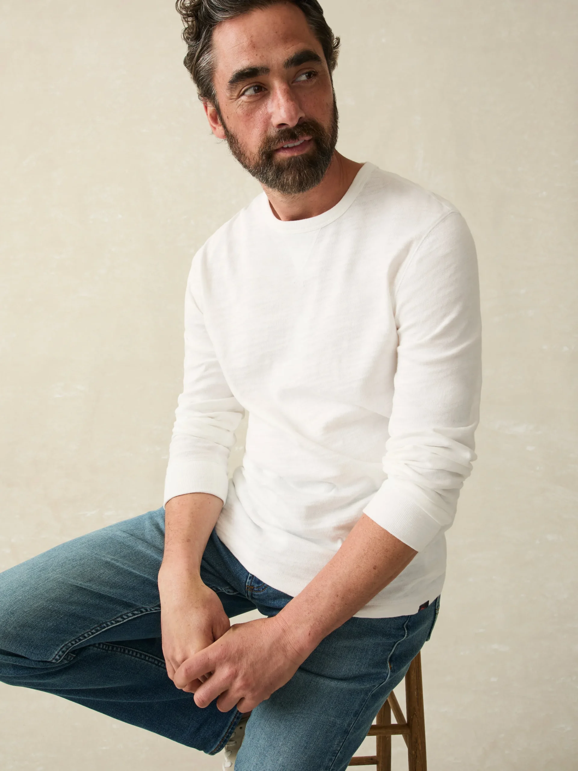 Hoodies & Sweatshirts|Lounge^Faherty Brand Sunwashed Slub Crew - White