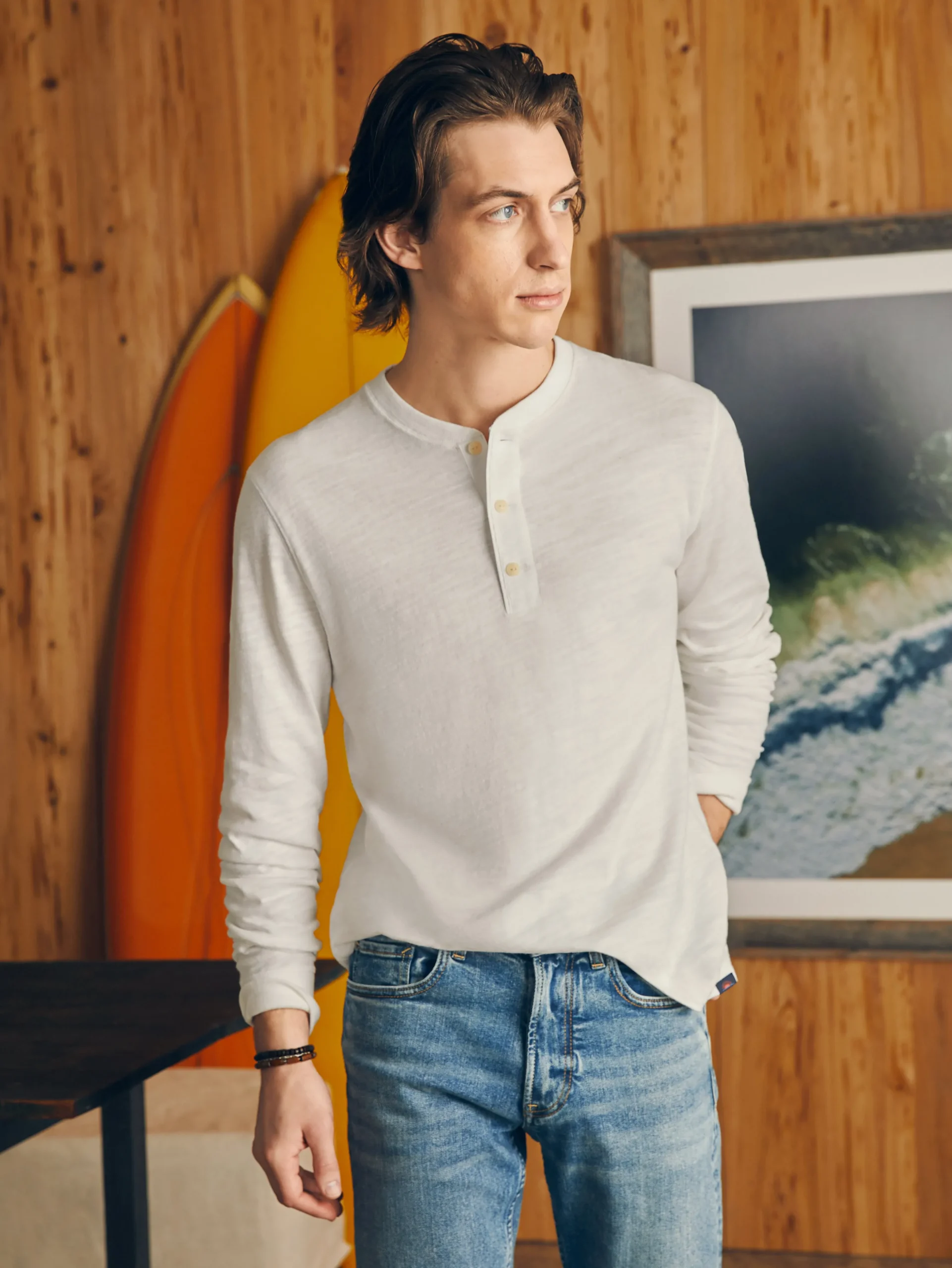 T-Shirts & Henleys^Faherty Brand Sunwashed Slub Henley - White