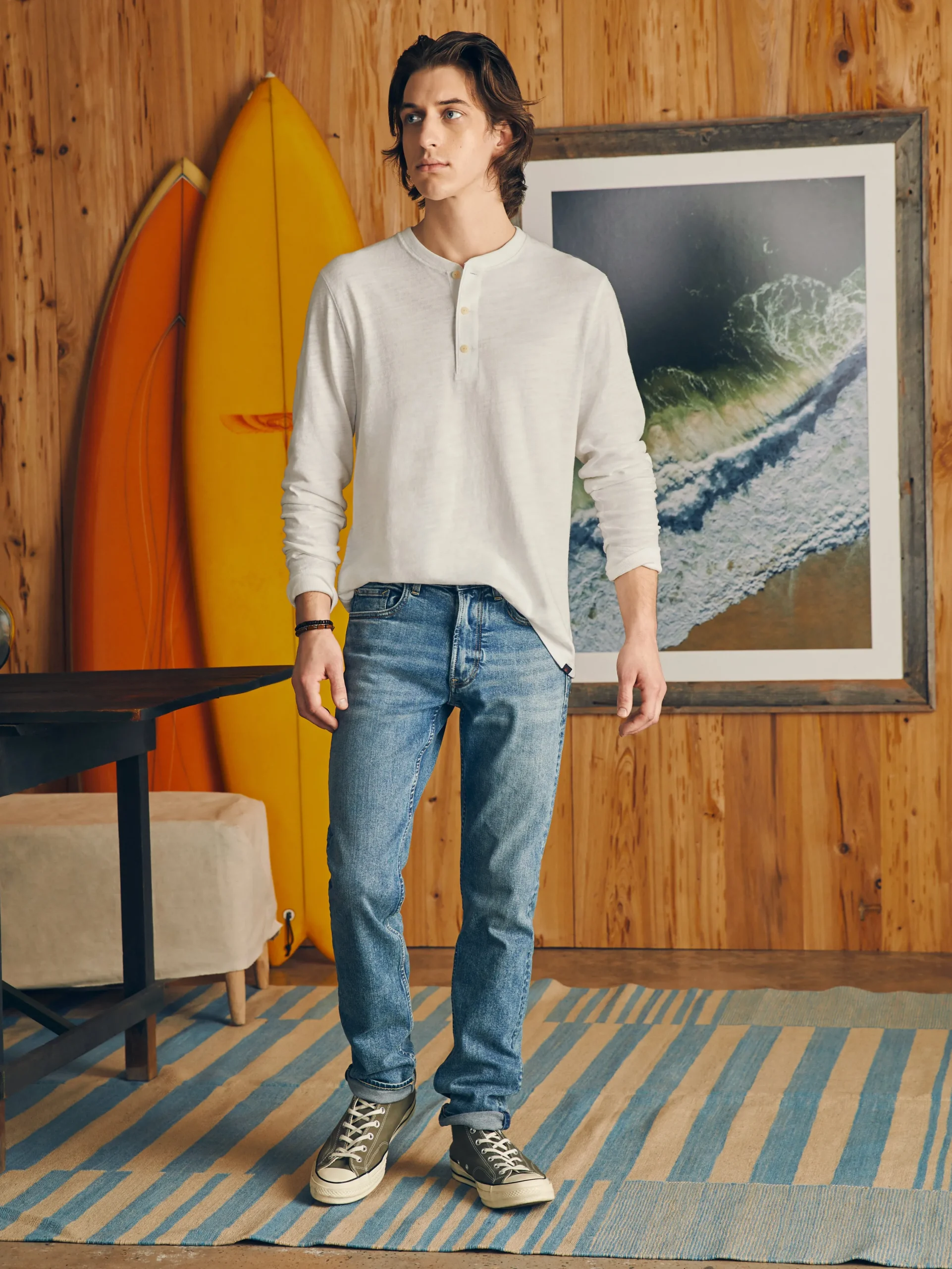 T-Shirts & Henleys^Faherty Brand Sunwashed Slub Henley - White
