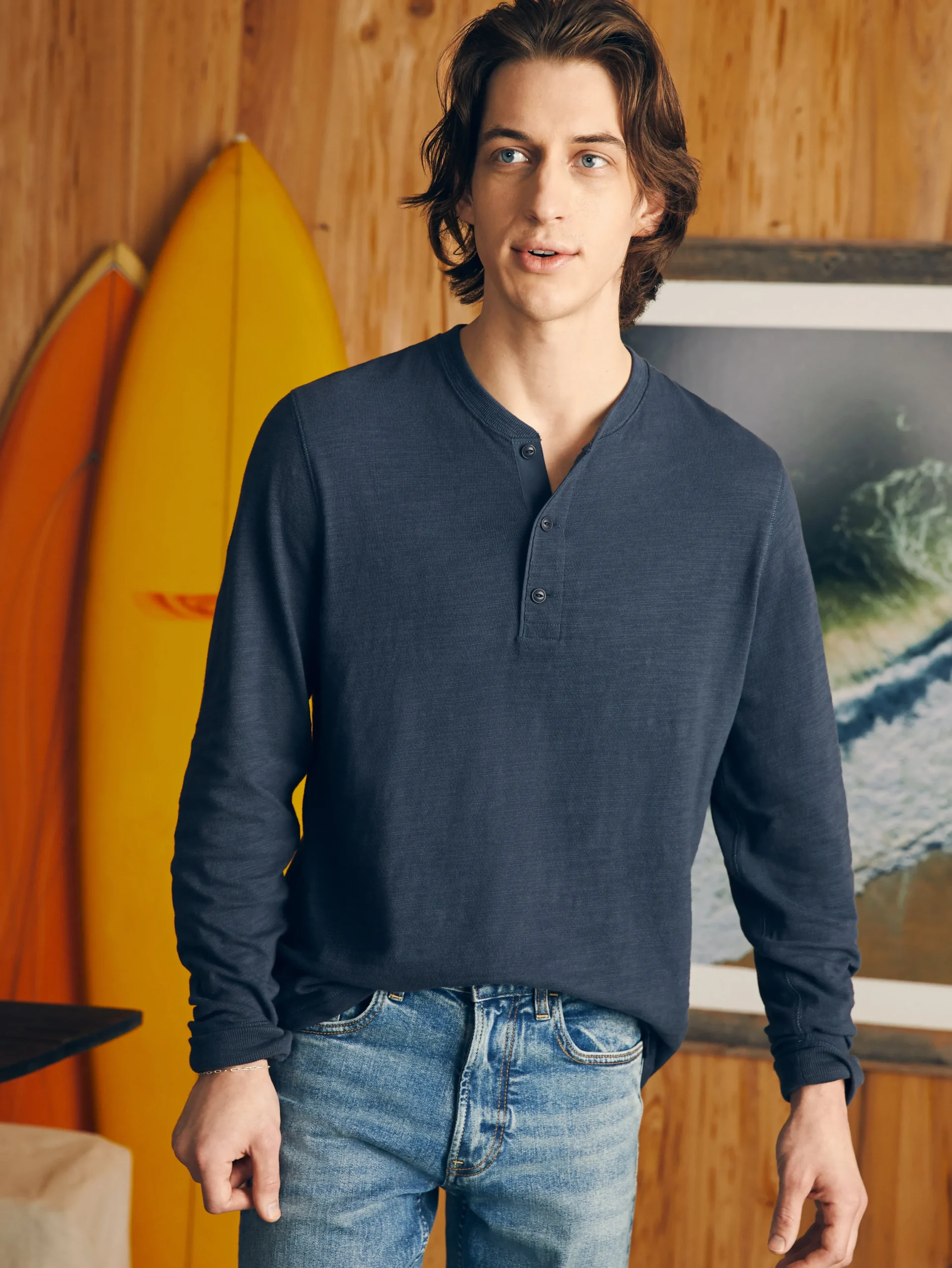 T-Shirts & Henleys^Faherty Brand Sunwashed Slub Henley (Tall) - Blue Nights