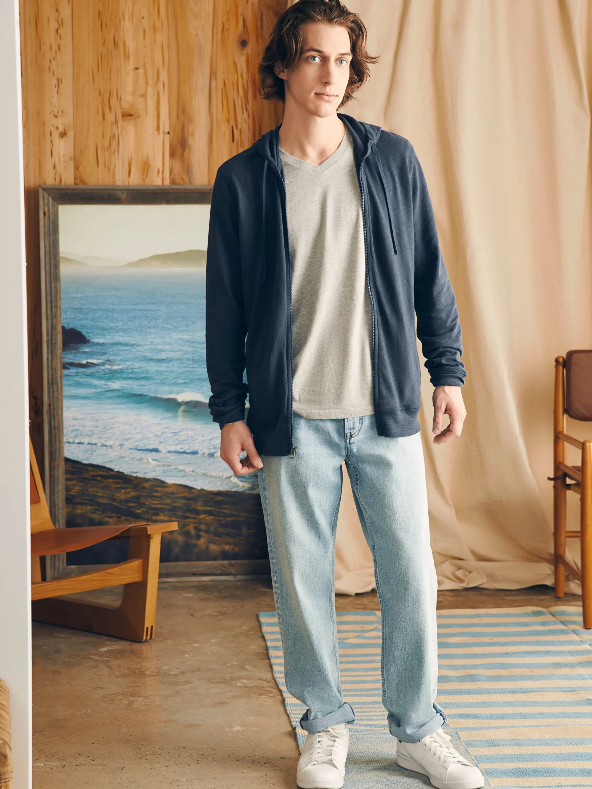 Hoodies & Sweatshirts^Faherty Brand Sunwashed Slub Zip Hoodie - Blue Nights