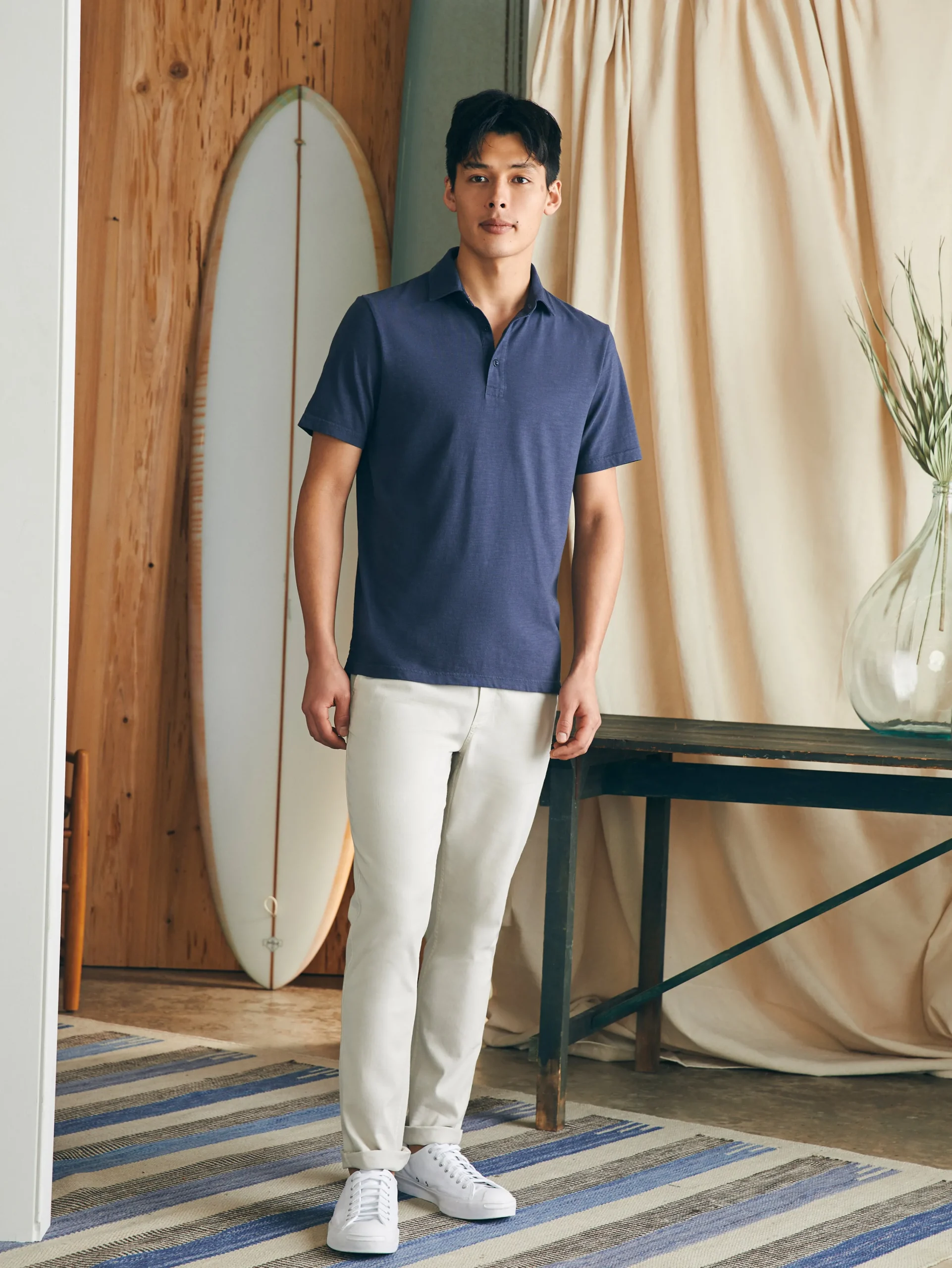 Polo Shirts|T-Shirts & Henleys^Faherty Brand Sunwashed T-Shirt Polo - Dune Navy