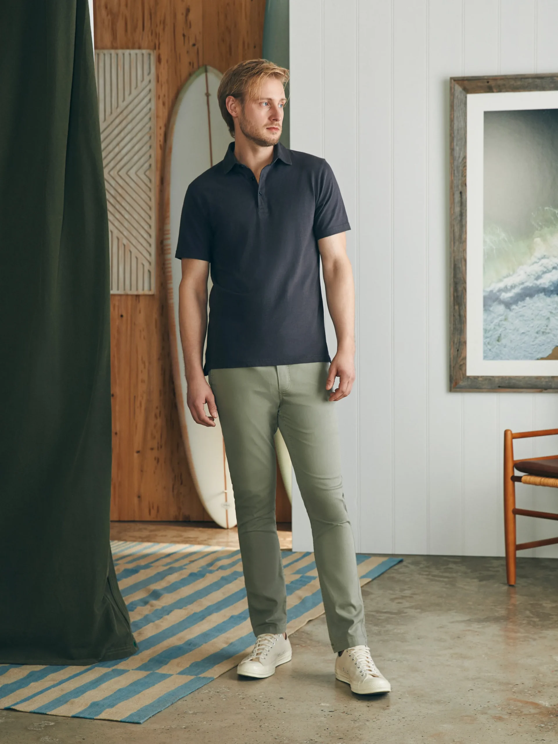 Polo Shirts|T-Shirts & Henleys^Faherty Brand Sunwashed T-Shirt Polo - Washed Black