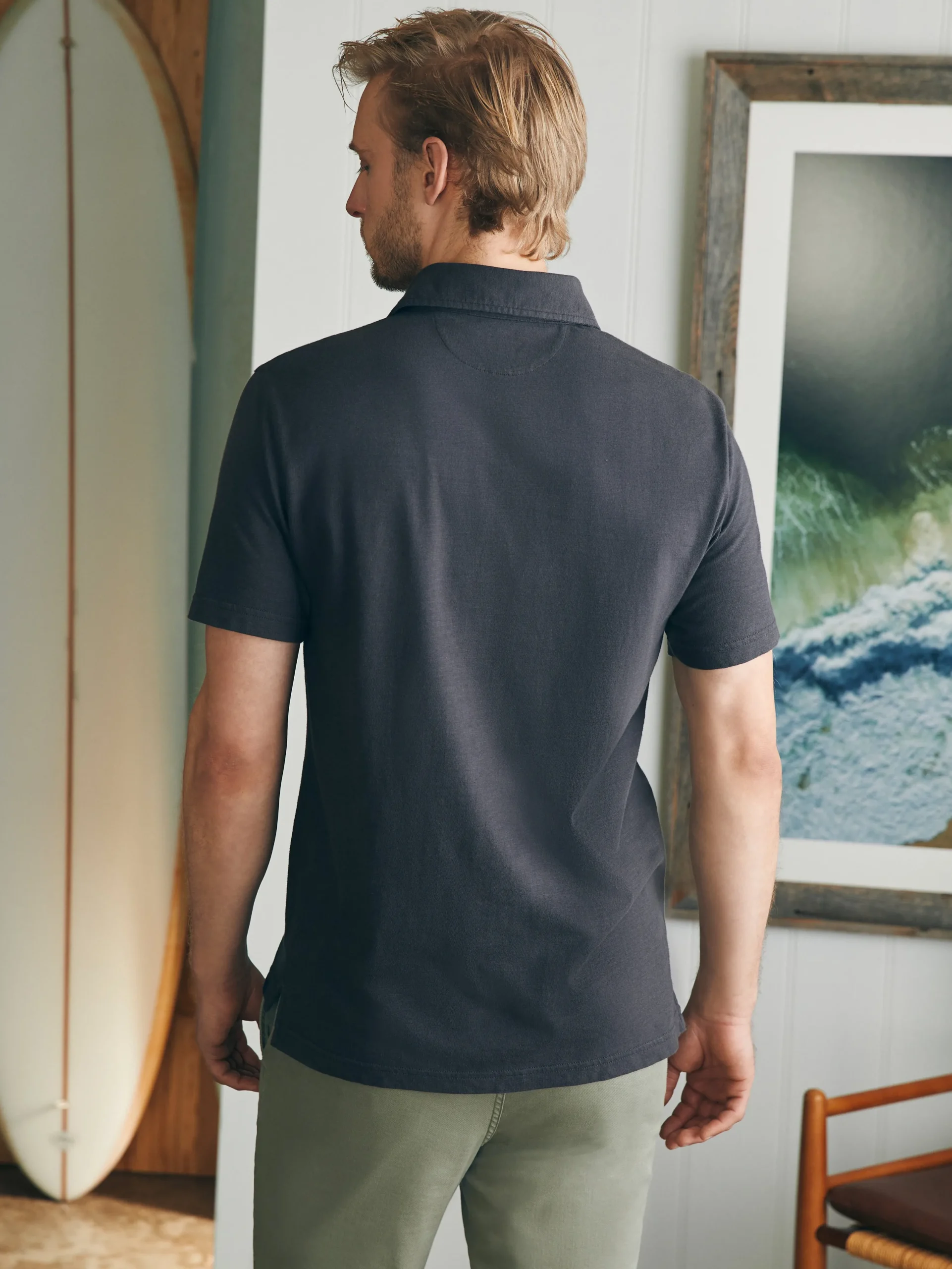 Polo Shirts|T-Shirts & Henleys^Faherty Brand Sunwashed T-Shirt Polo - Washed Black