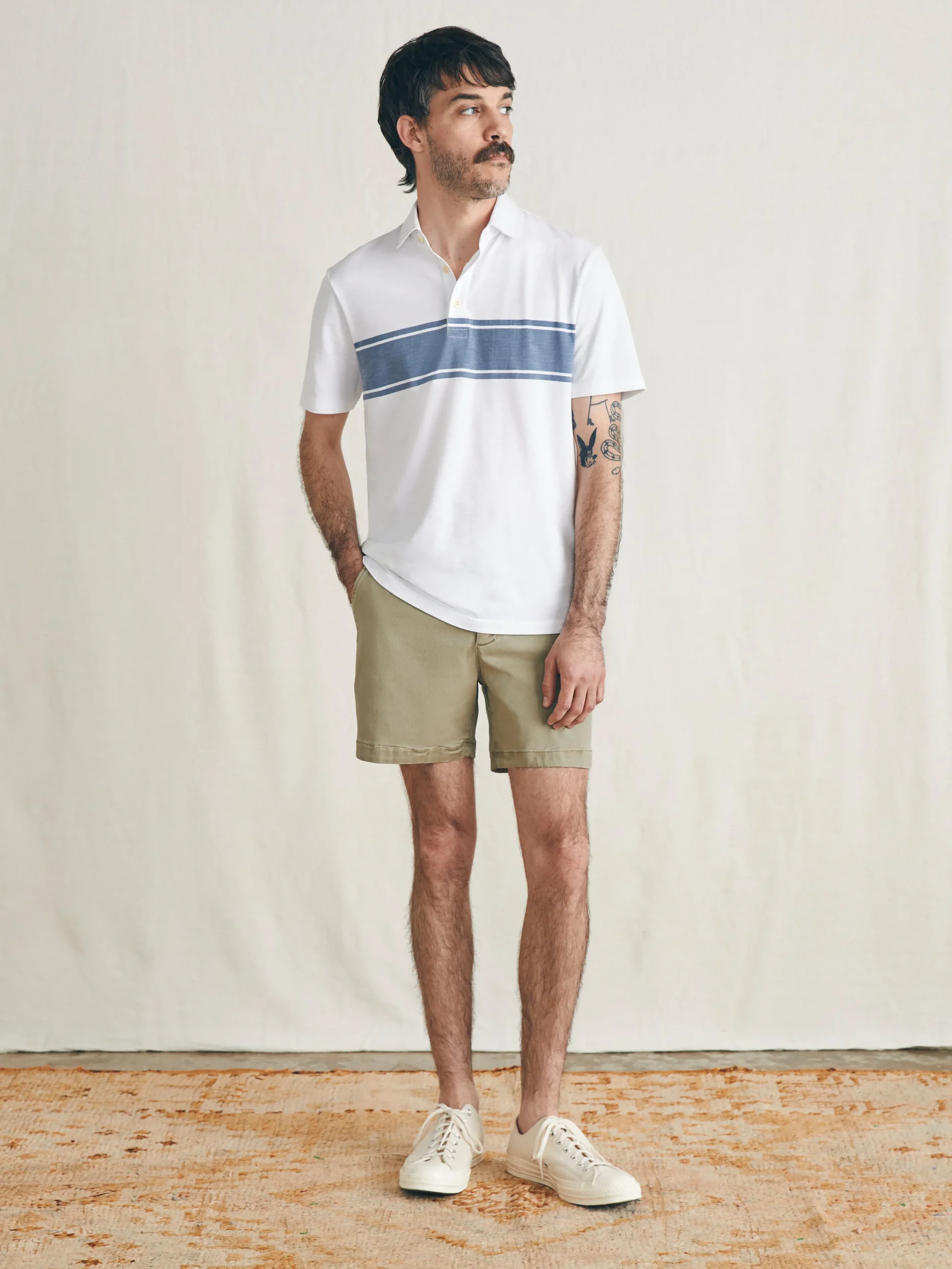 Polo Shirts|T-Shirts & Henleys^Faherty Brand Sunwashed T-Shirt Polo - White Surf Stripe